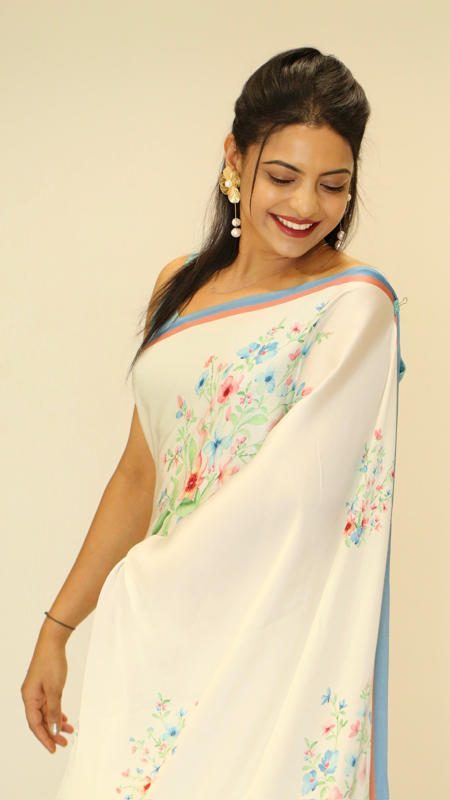 Banarasi Satin Silk Printed Saree -  Pastel Peach