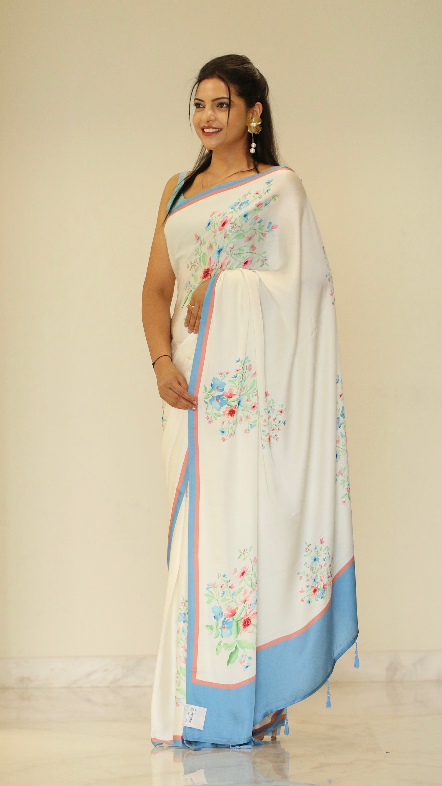 Banarasi Satin Silk Printed Saree -  Pastel Peach