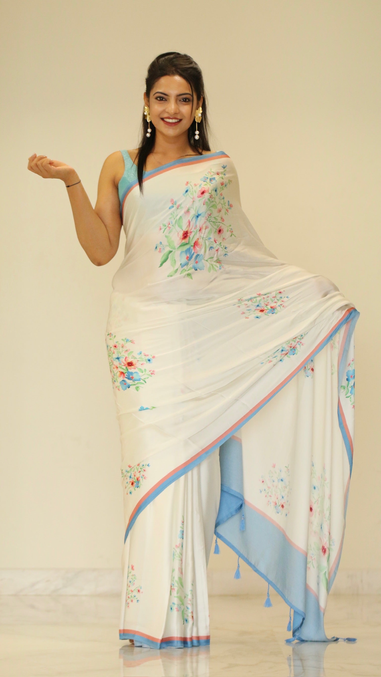 Banarasi Satin Silk Printed Saree -  Pastel Peach