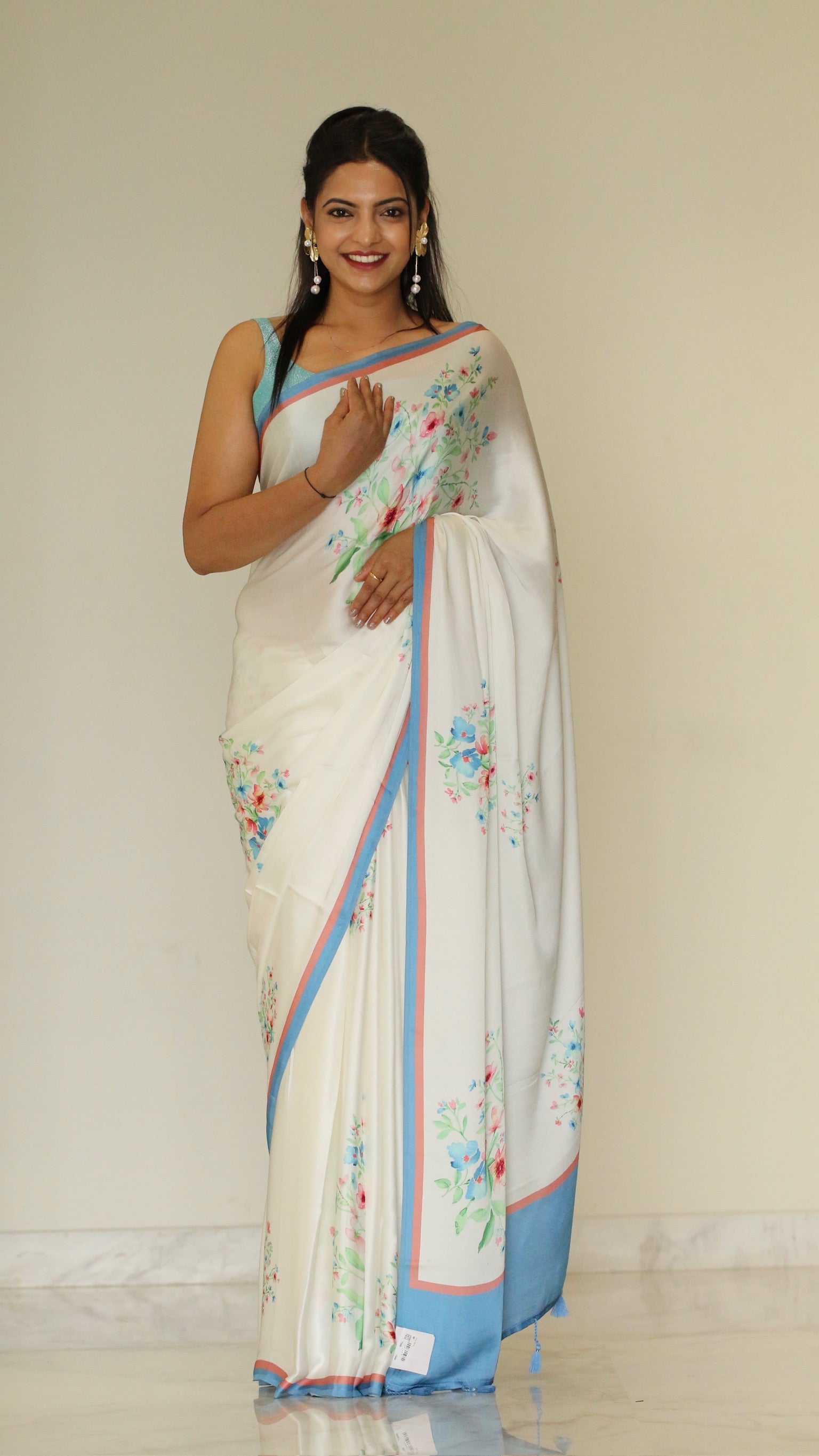 Banarasi Satin Silk Printed Saree -  Pastel Peach