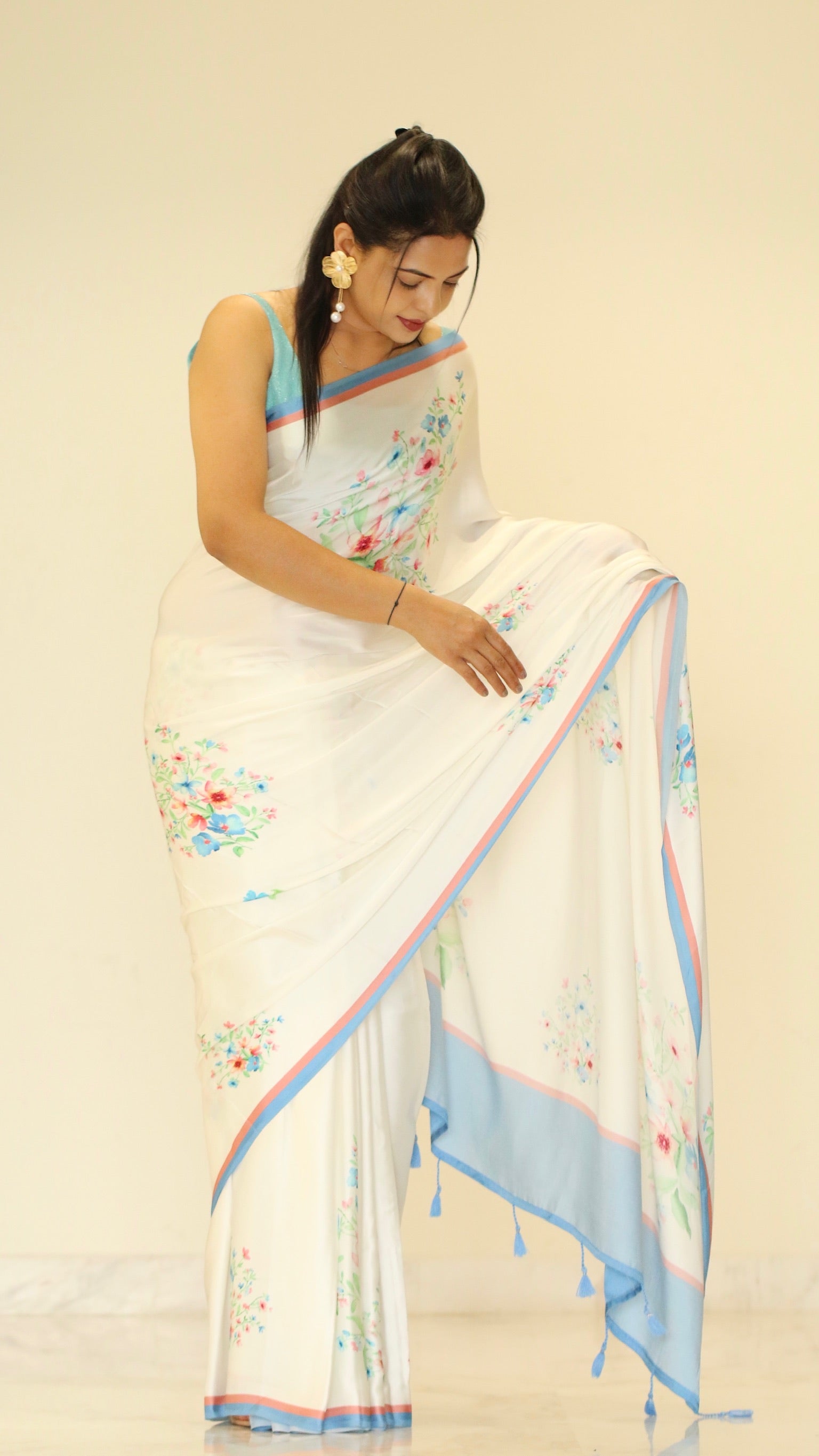 Banarasi Satin Silk Printed Saree -  Pastel Peach