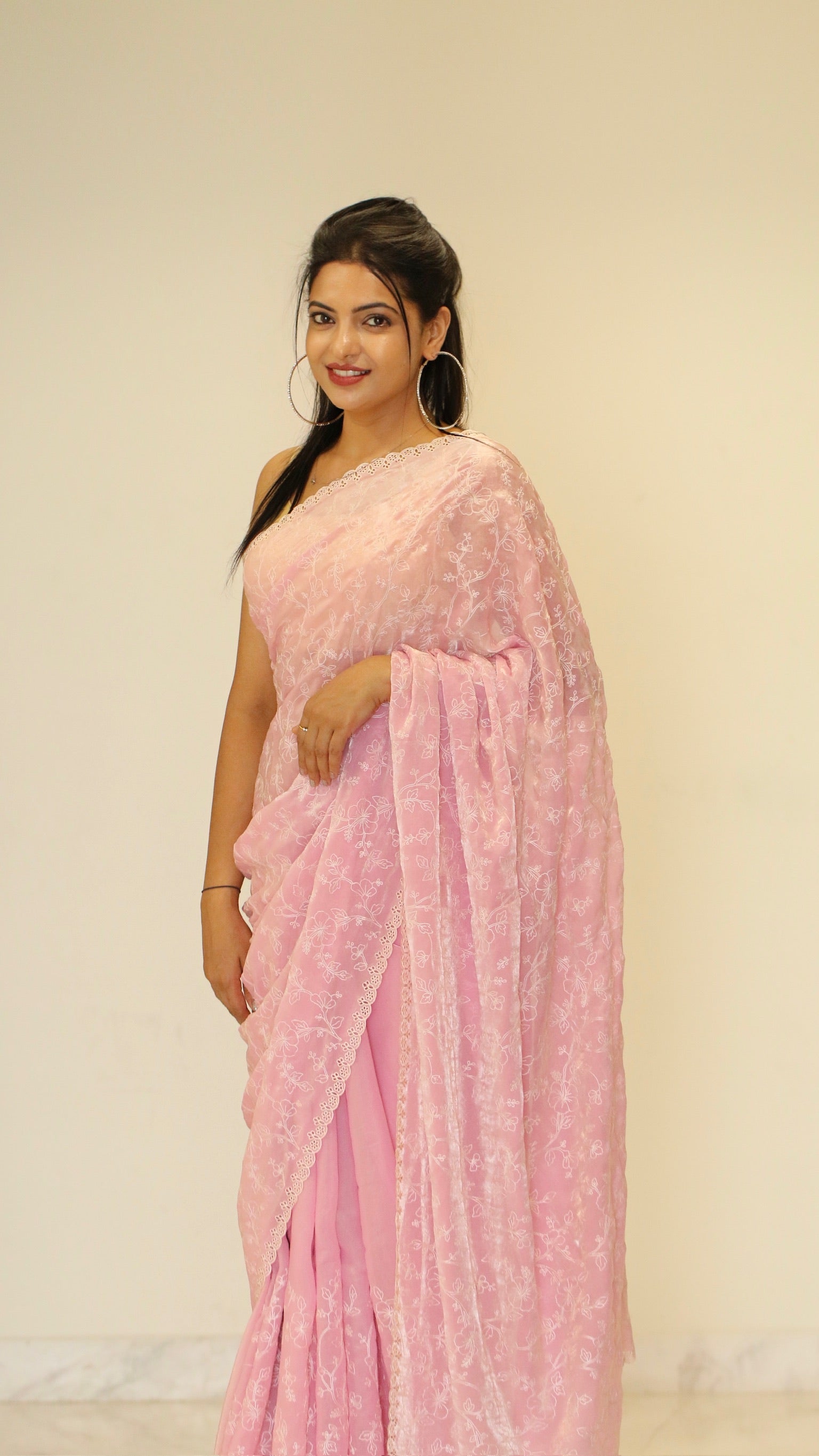 Banarasi fancy tissue Embroidery saree - Pastel Pink