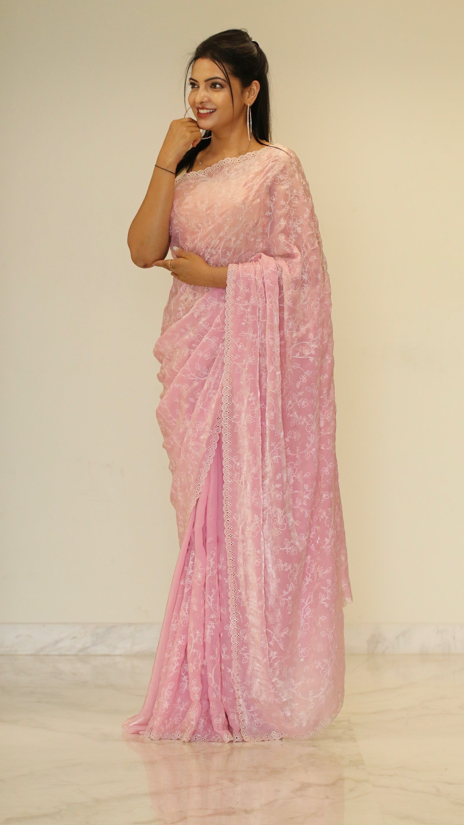 Banarasi fancy tissue Embroidery saree - Pastel Pink