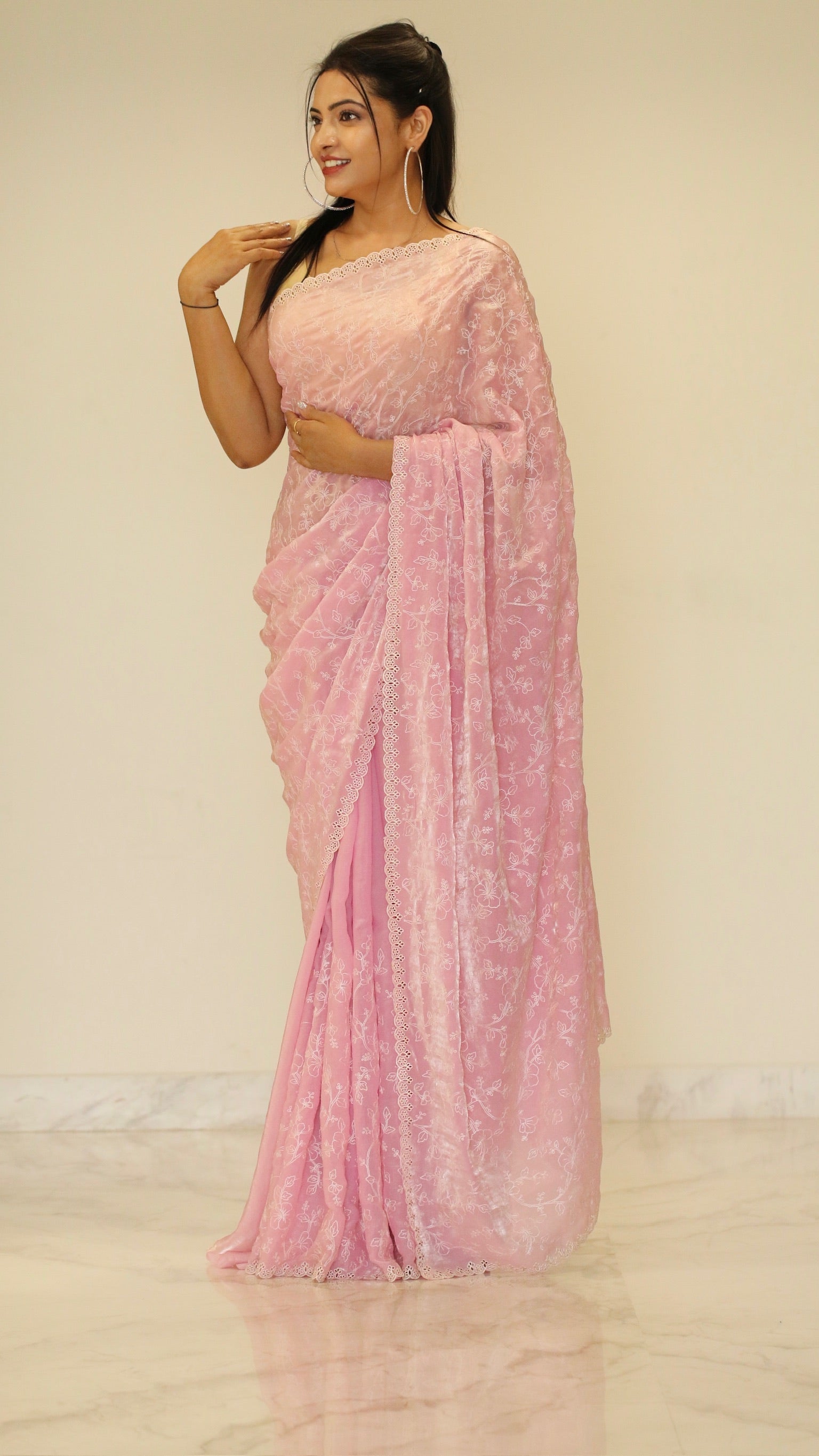 Banarasi fancy tissue Embroidery saree - Pastel Pink