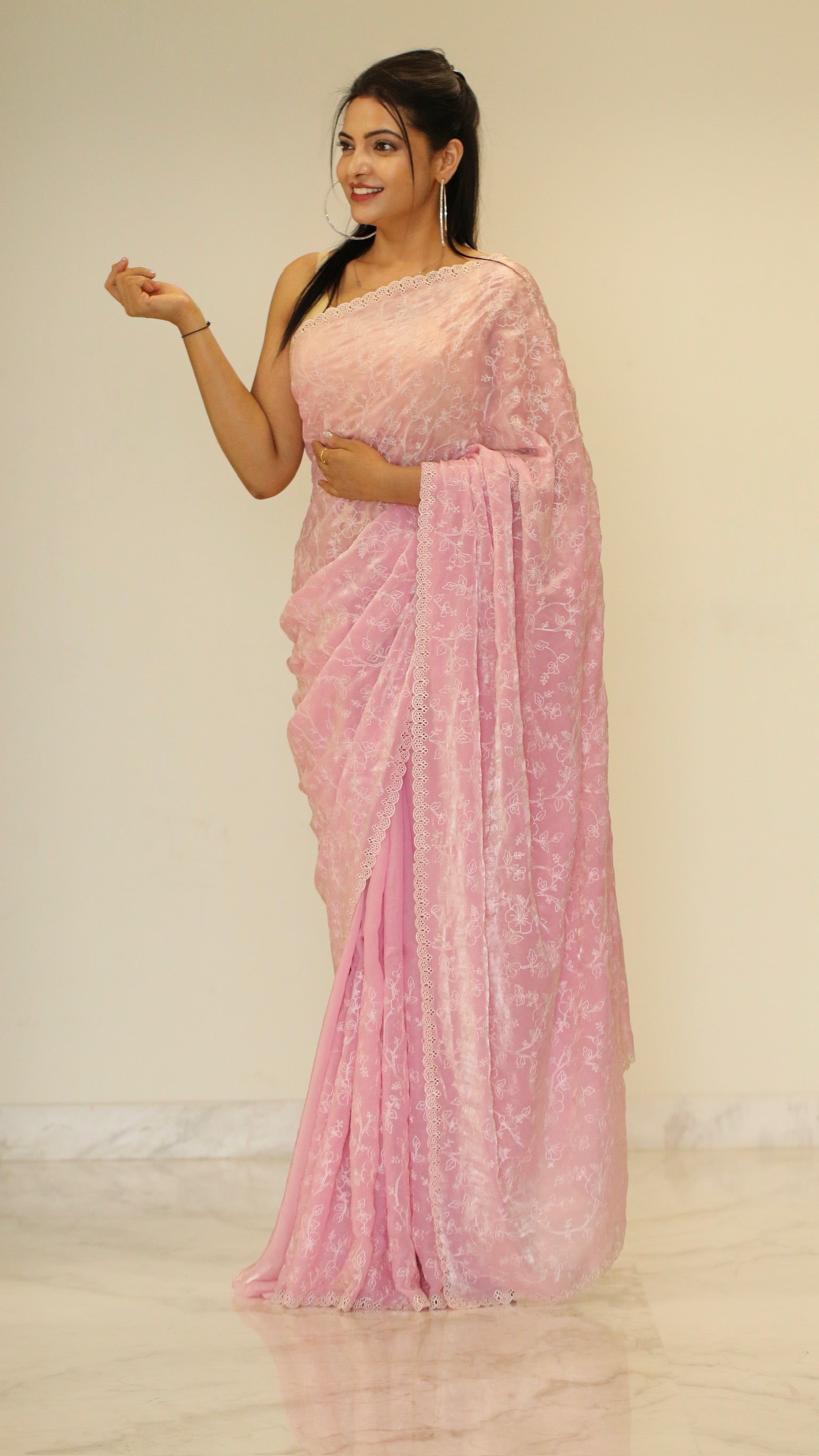 Banarasi fancy tissue Embroidery saree - Pastel Pink