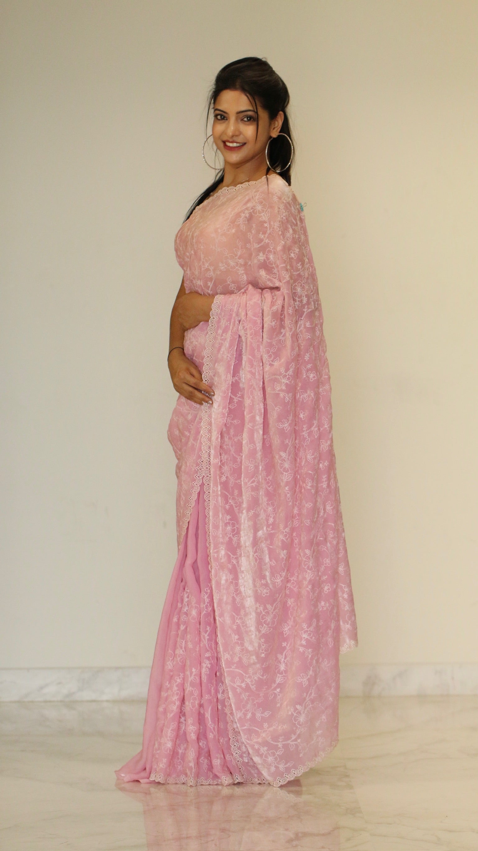 Banarasi fancy tissue Embroidery saree - Pastel Pink