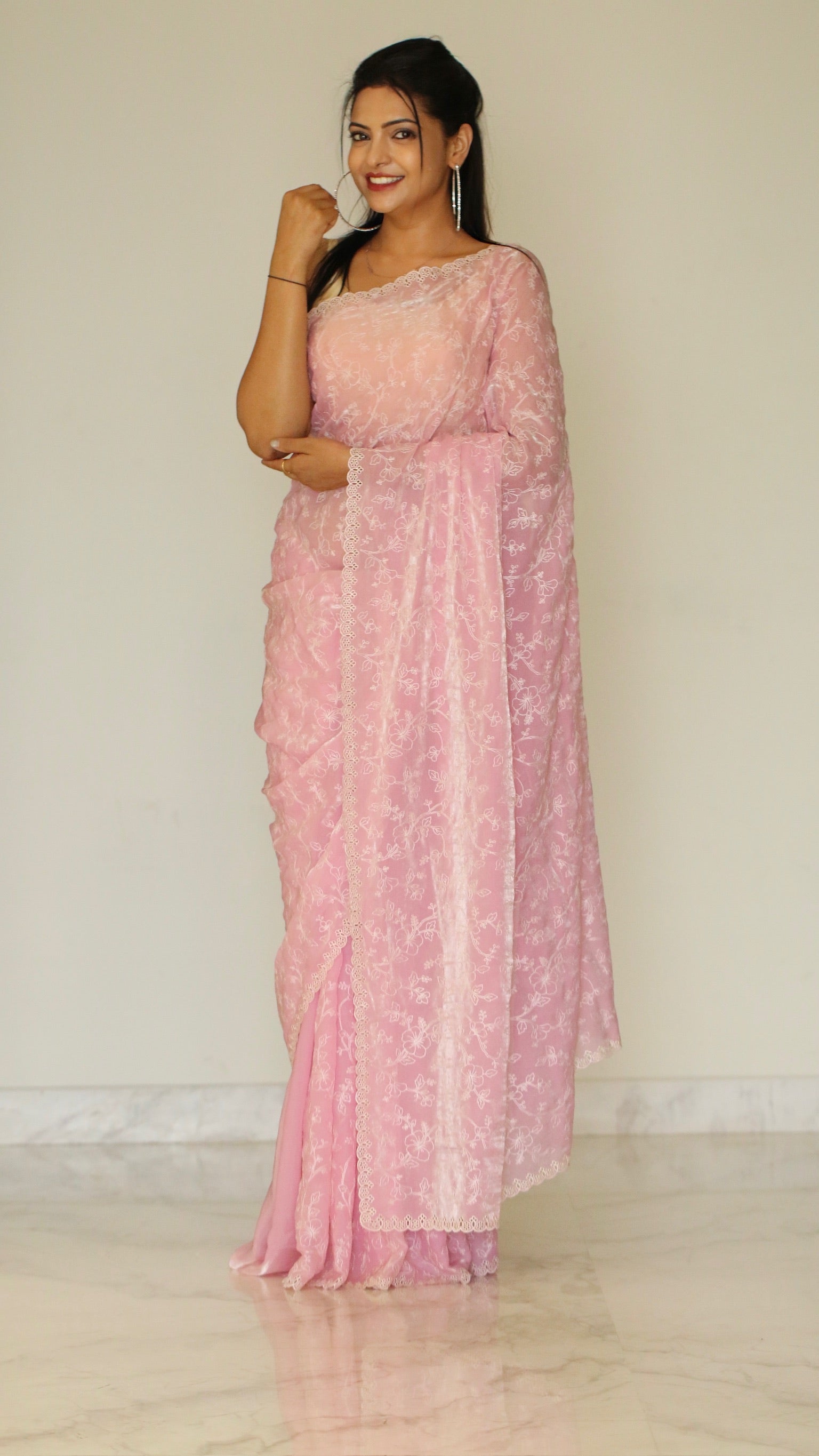 Banarasi fancy tissue Embroidery saree - Pastel Pink