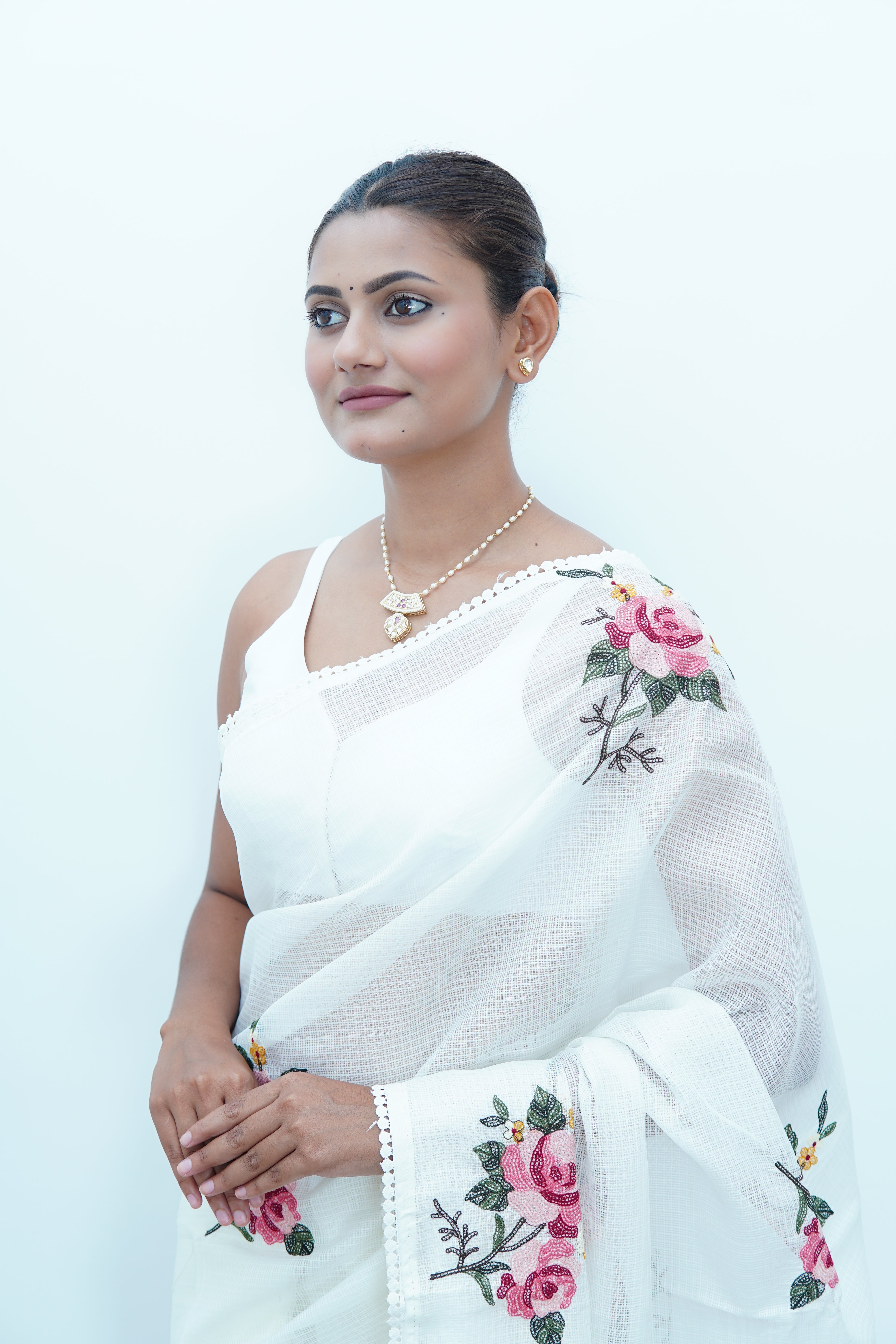 Banarasi fancy Kota embroidery Saree- white