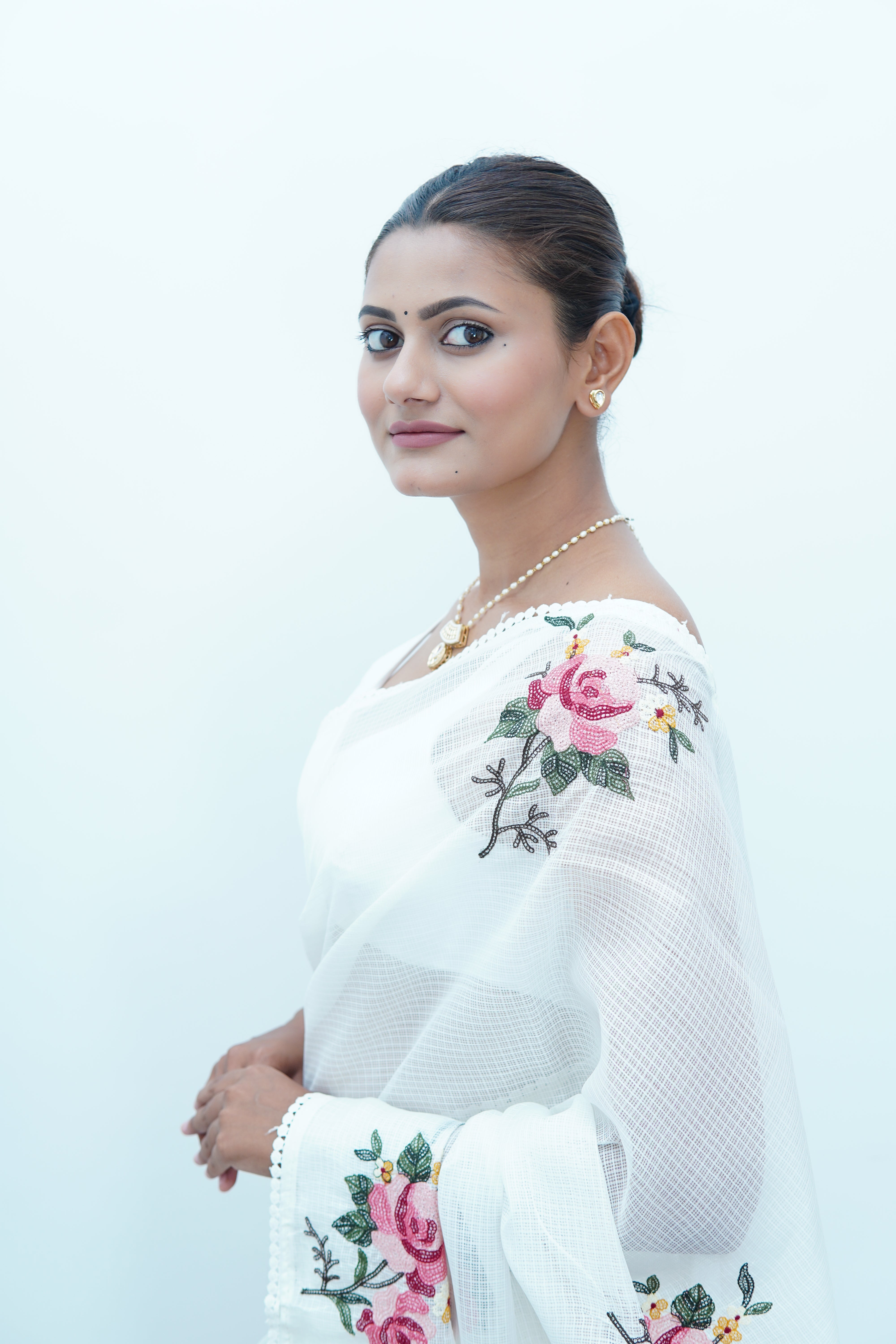 Banarasi fancy Kota embroidery Saree- white