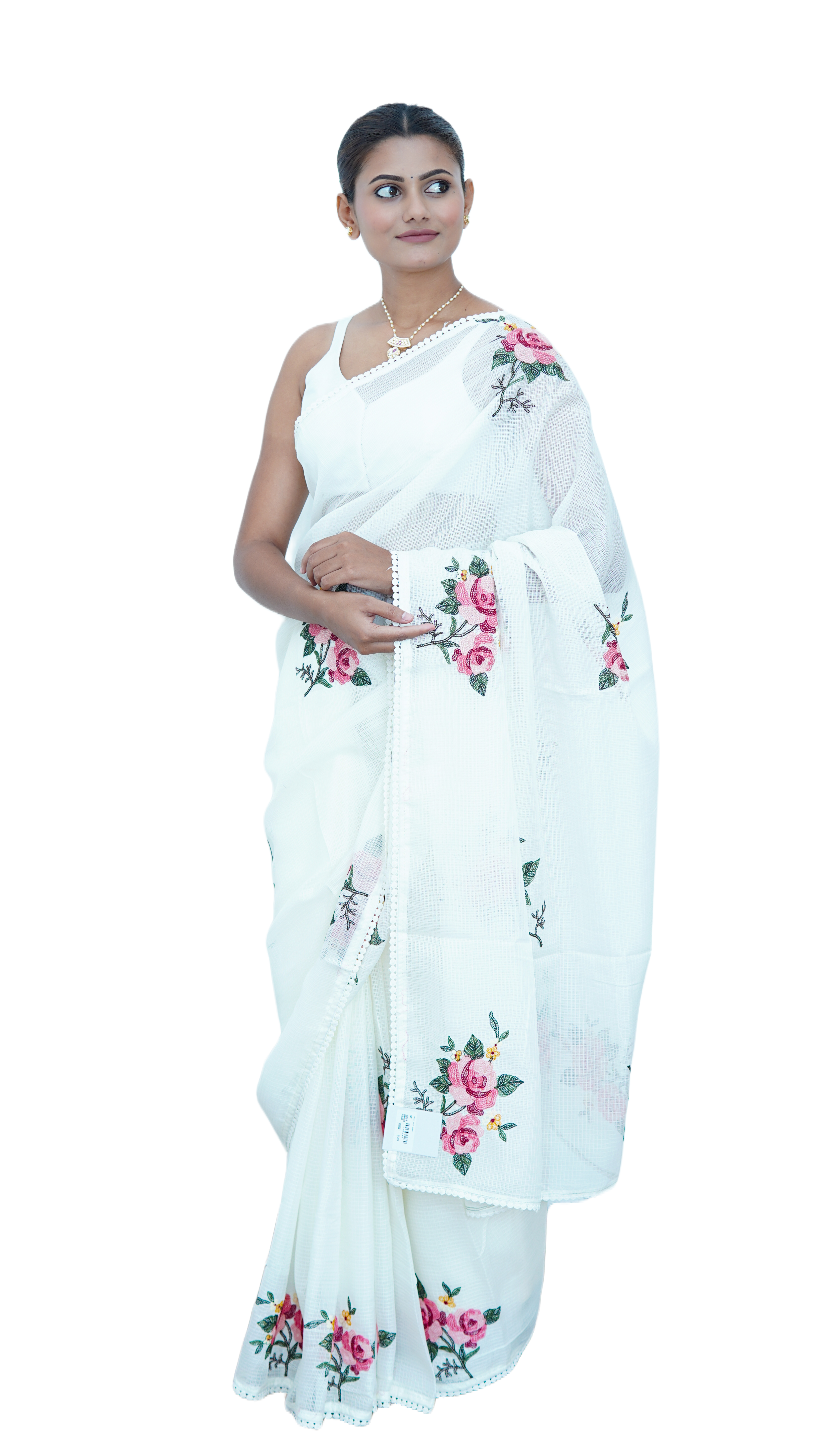 Banarasi fancy Kota embroidery Saree- white