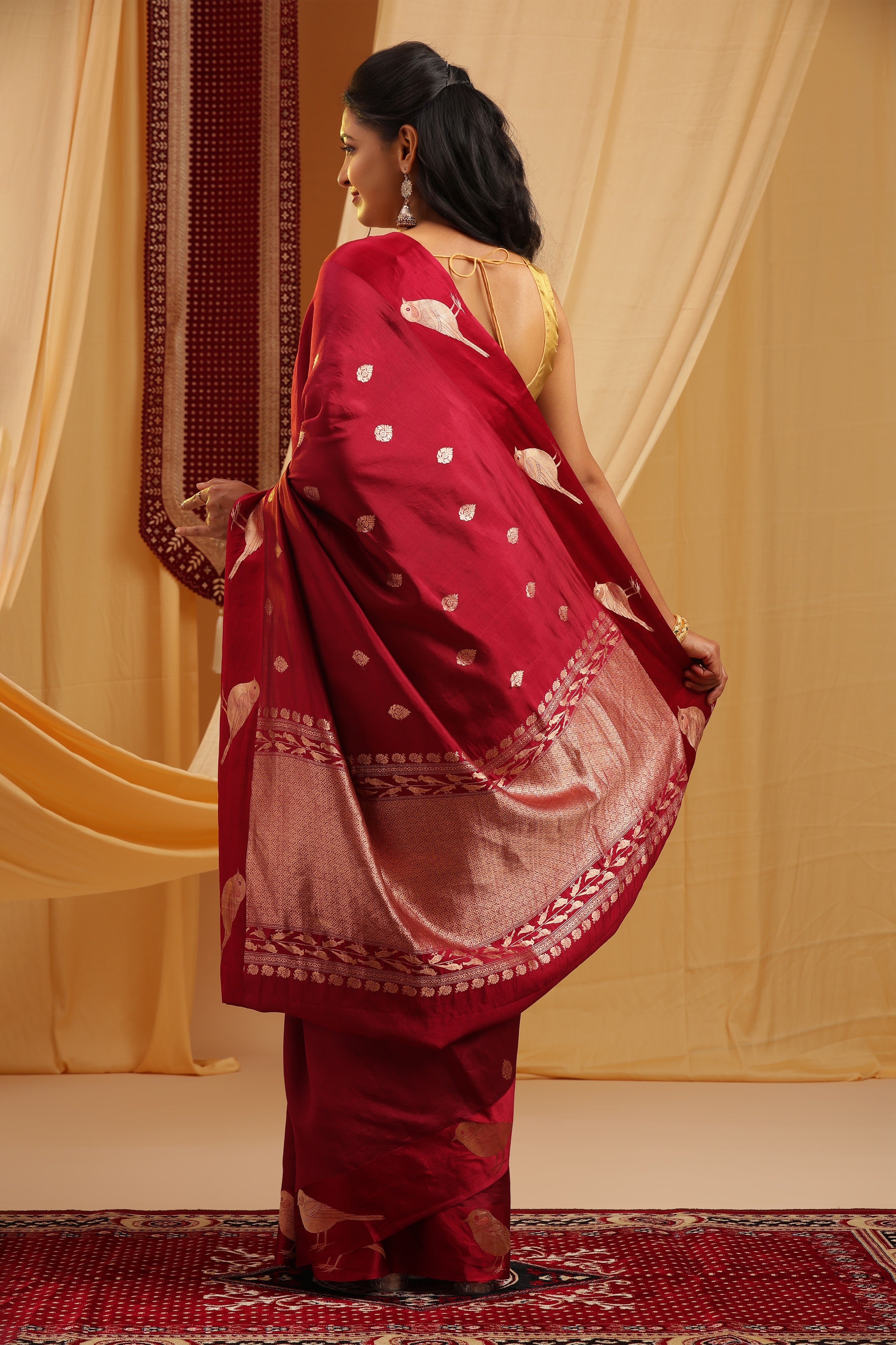 Pure Silk Katan Raw Mango Banarasi Saree - Deep Wine