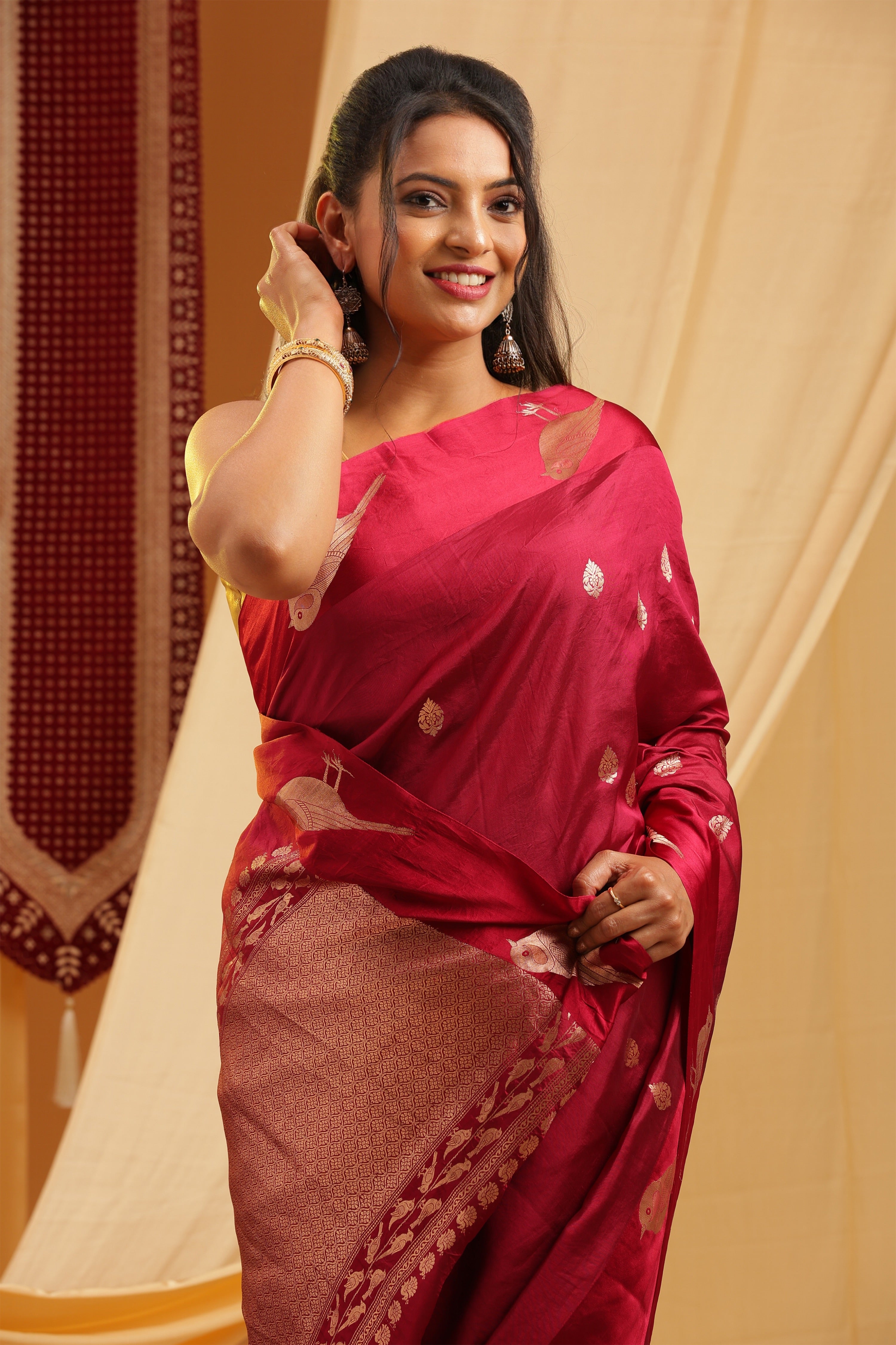 Pure Silk Katan Raw Mango Banarasi Saree - Deep Wine