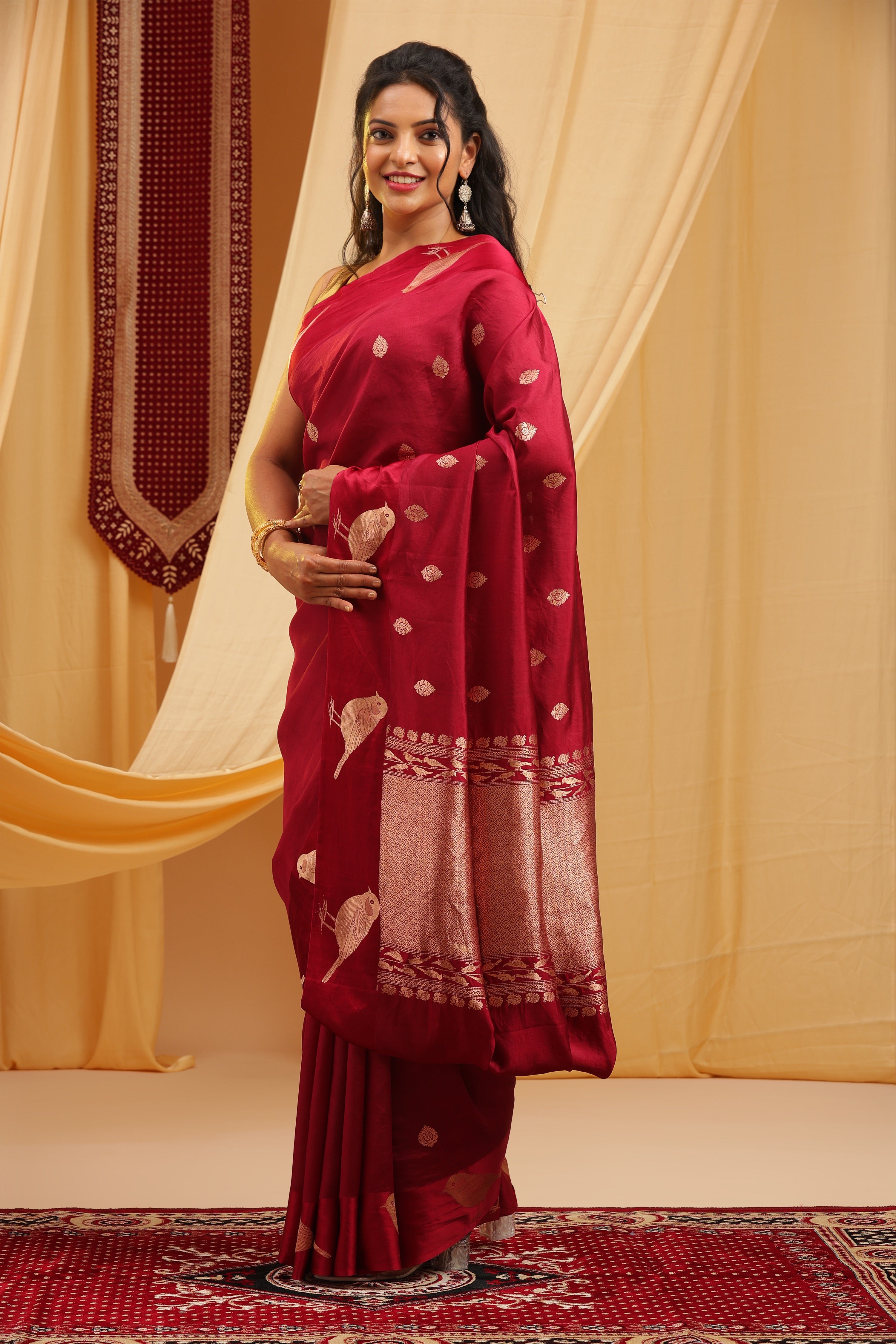 Pure Silk Katan Raw Mango Banarasi Saree - Deep Wine