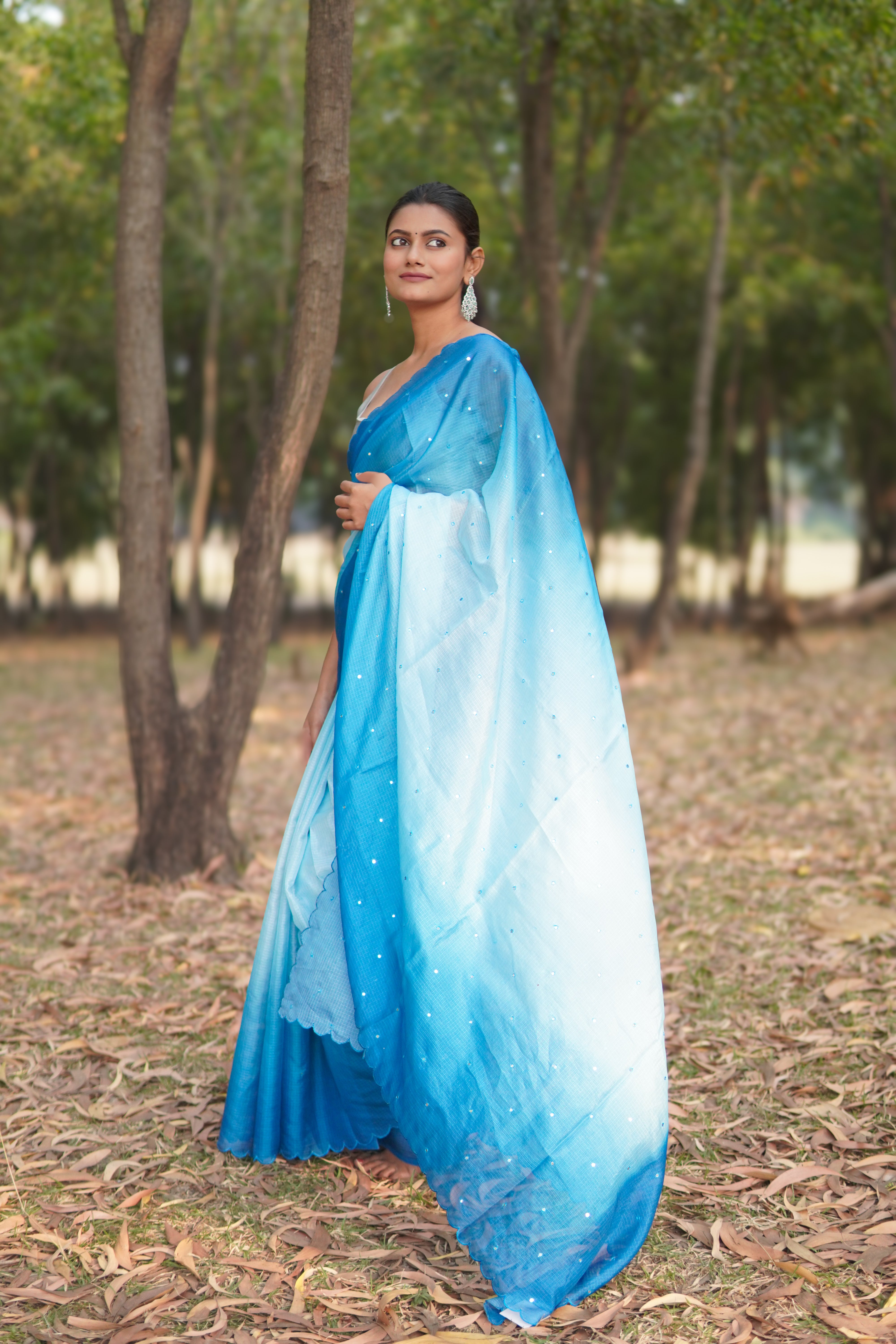 Banarasi Kota Glass Cut Work- Sea Blue Breeze Saree