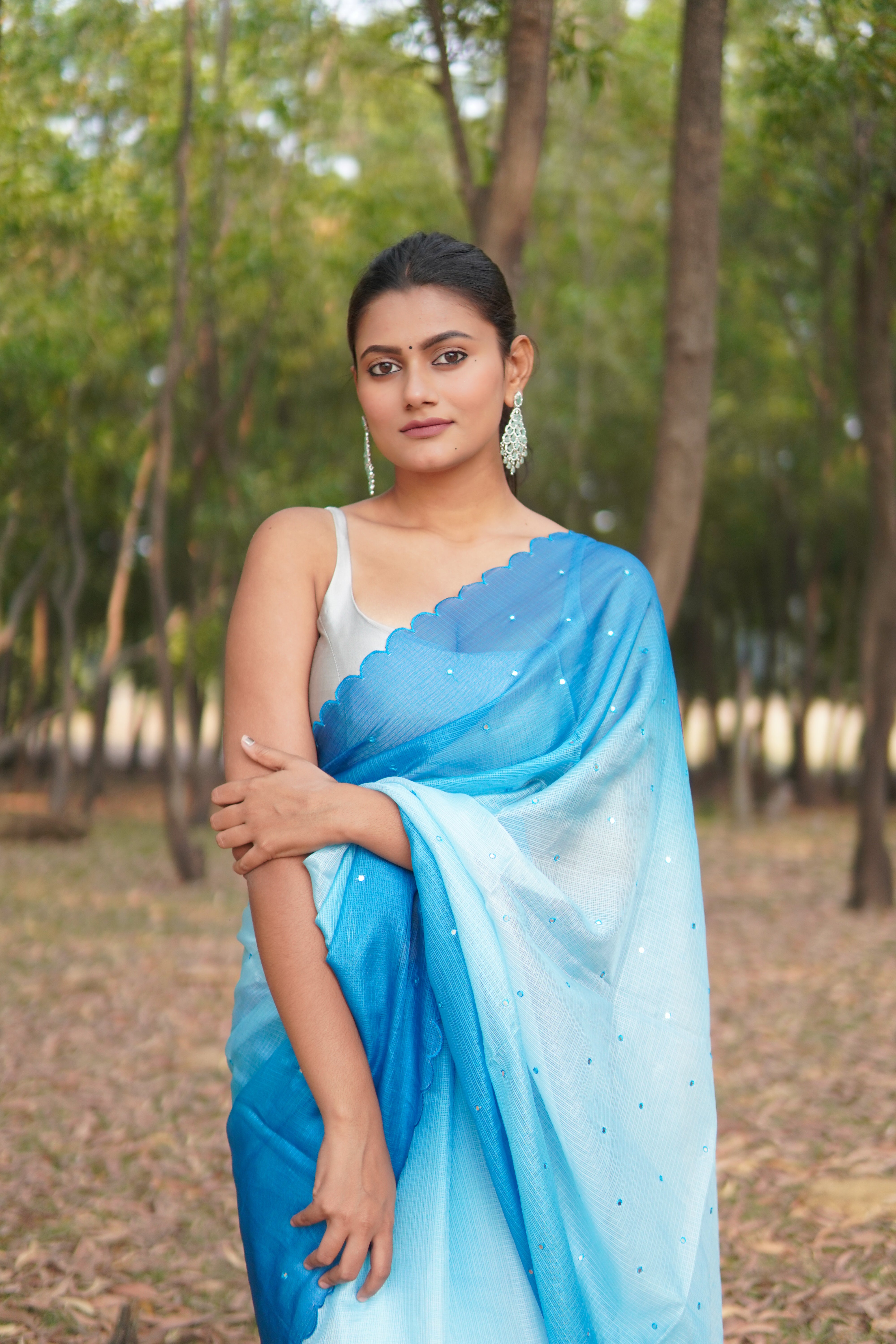 Banarasi Kota Glass Cut Work- Sea Blue Breeze Saree