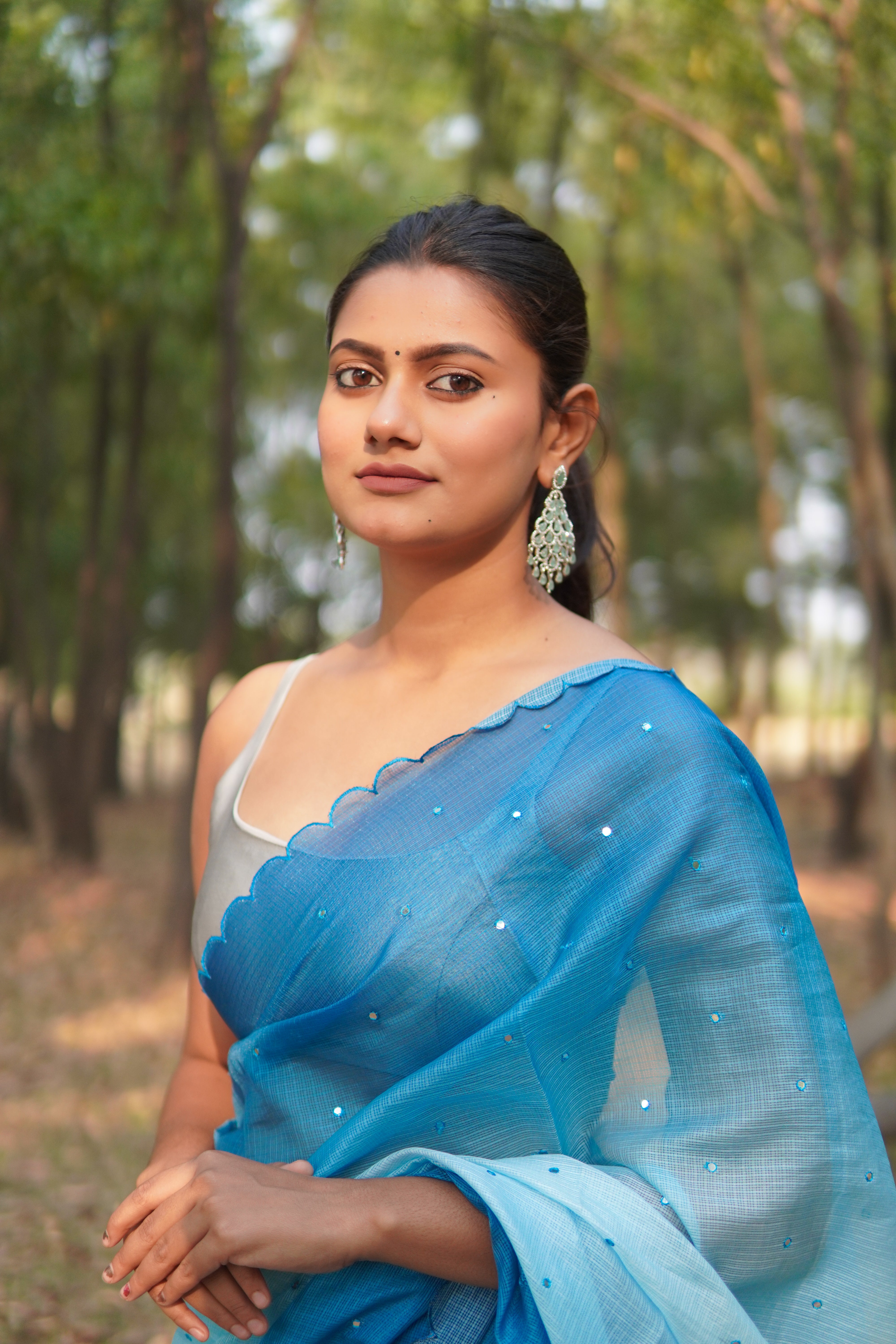 Banarasi Kota Glass Cut Work- Sea Blue Breeze Saree