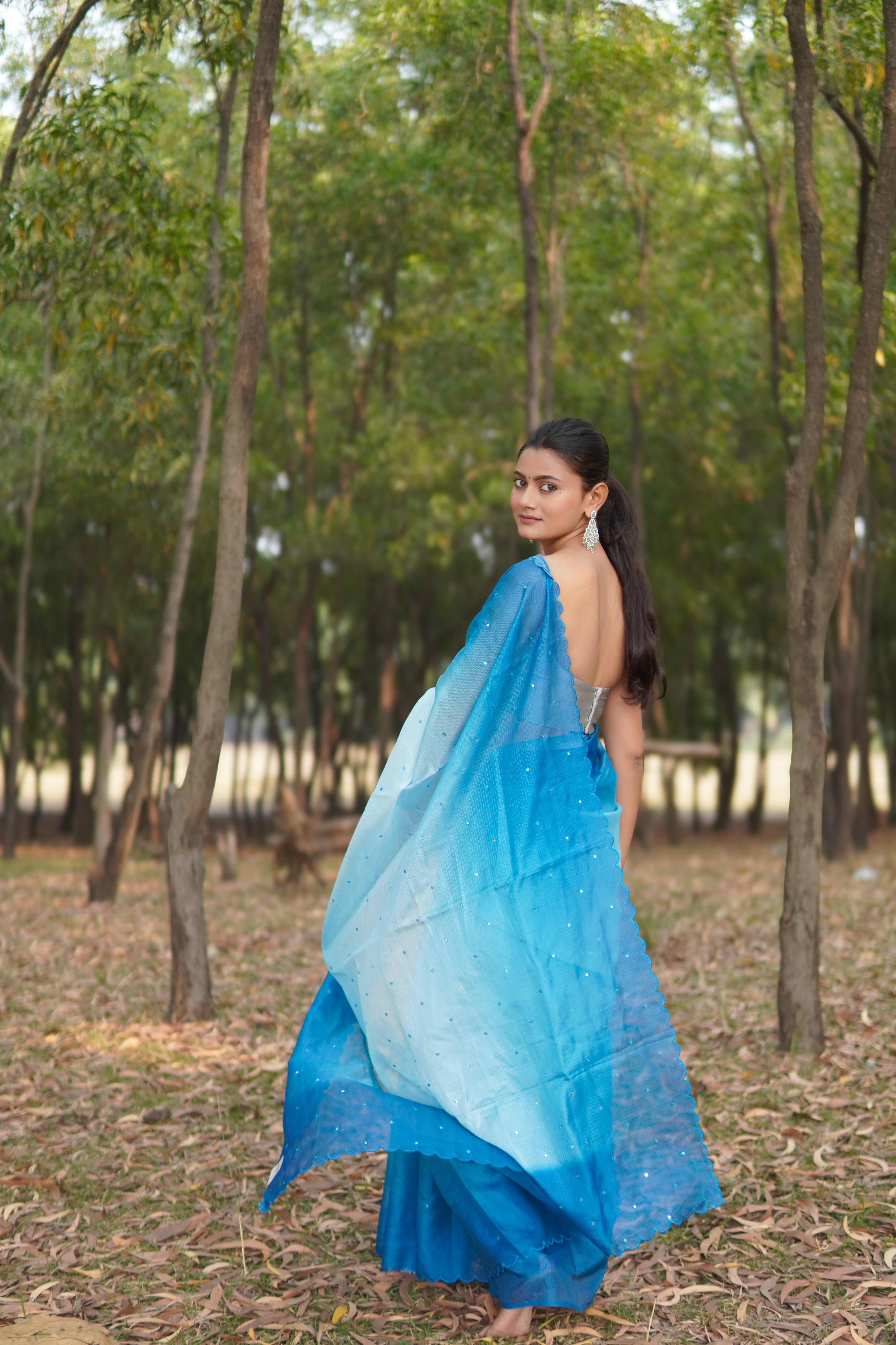 Banarasi Kota Glass Cut Work- Sea Blue Breeze Saree