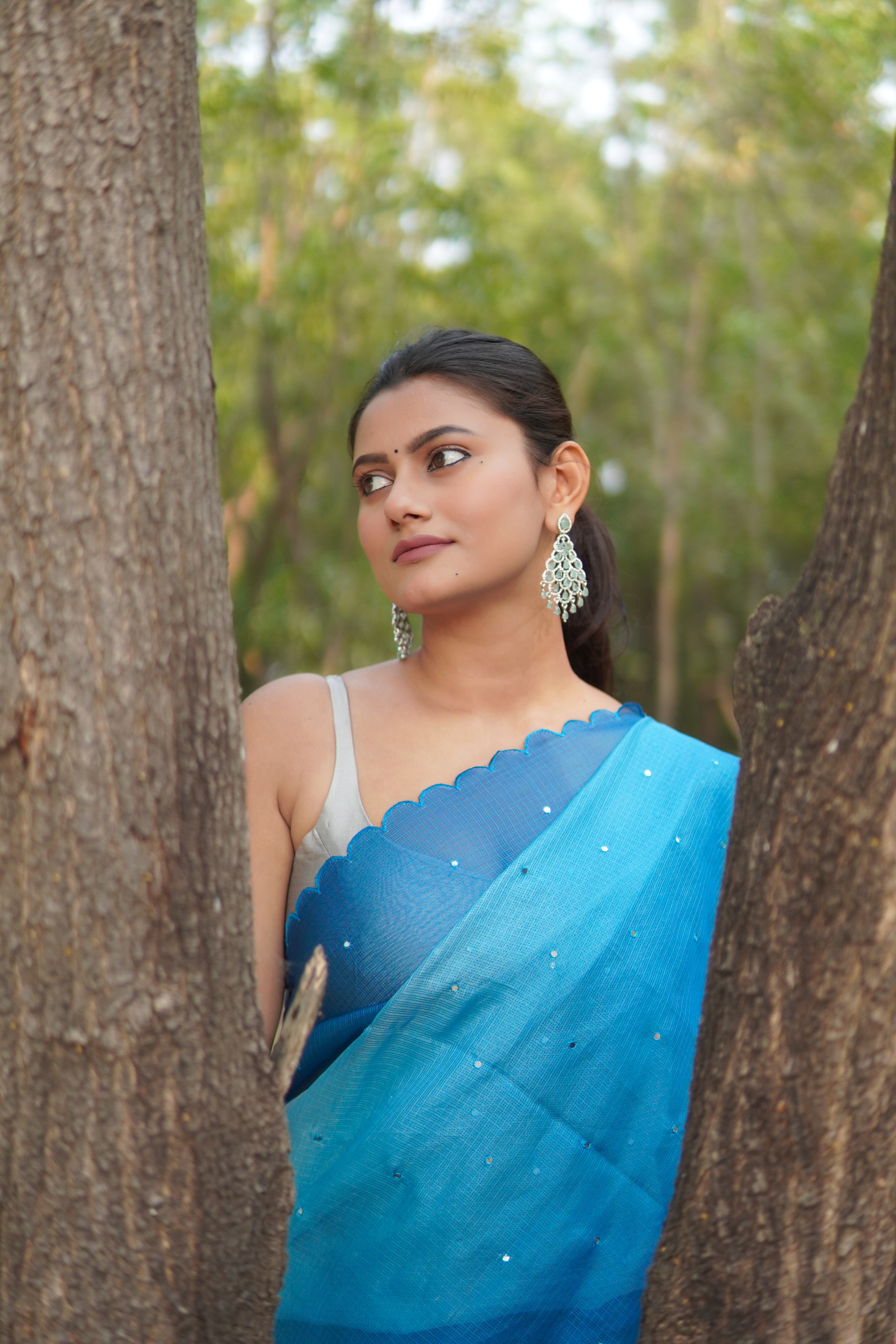 Banarasi Kota Glass Cut Work- Sea Blue Breeze Saree
