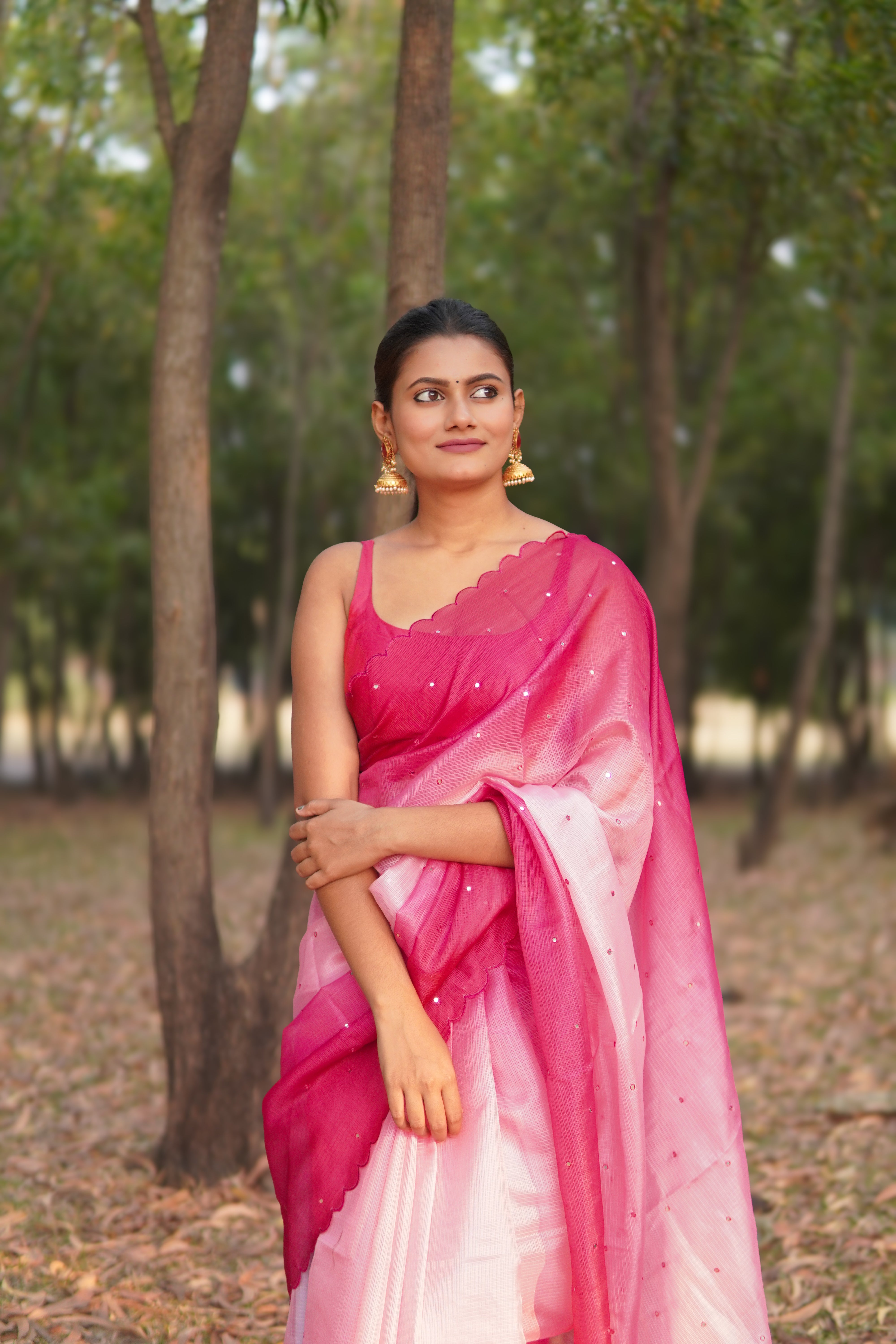 Banarasi Kota Glass Cut Work- Rose Mist Saree