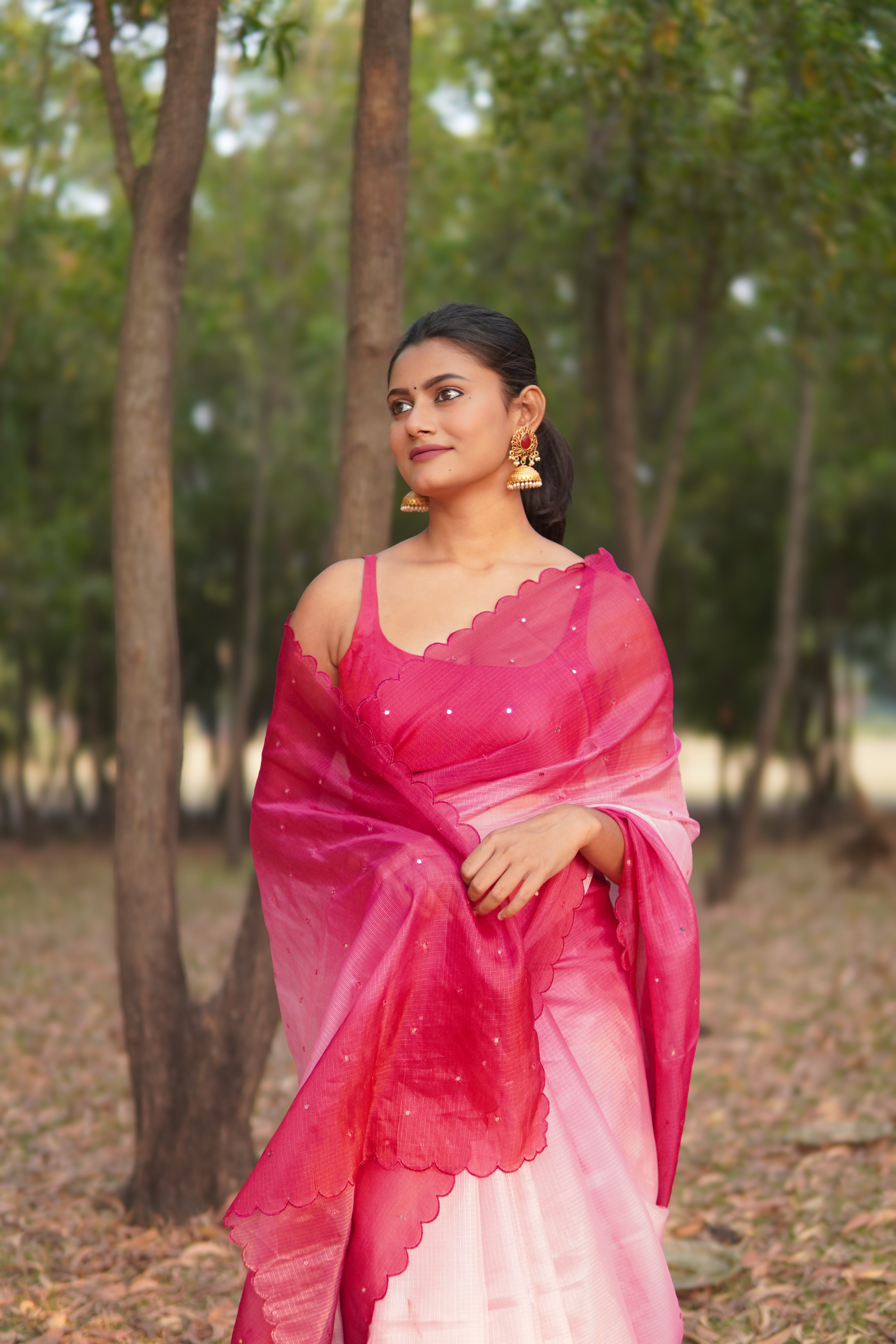 Banarasi Kota Glass Cut Work- Rose Mist Saree