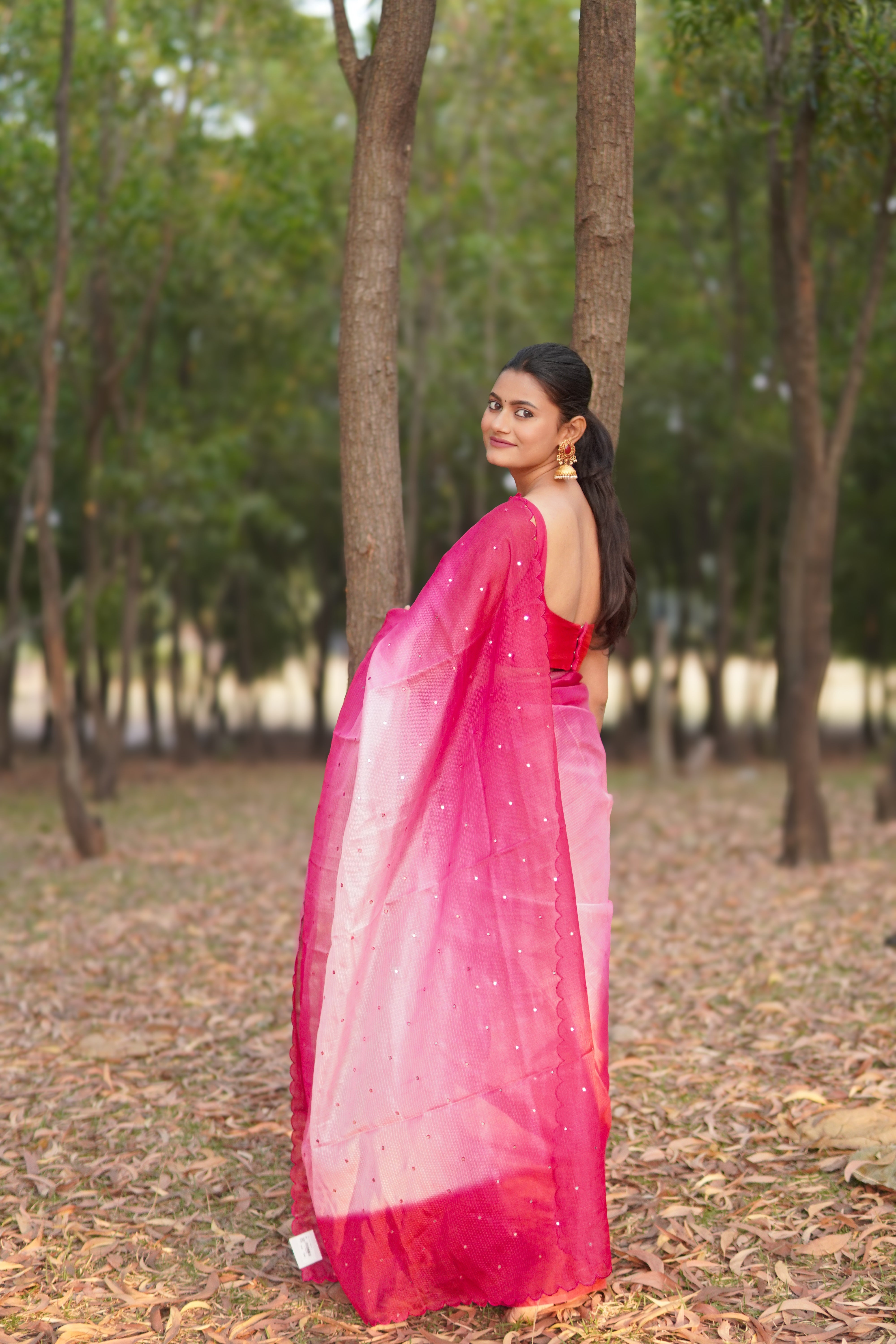 Banarasi Kota Glass Cut Work- Rose Mist Saree