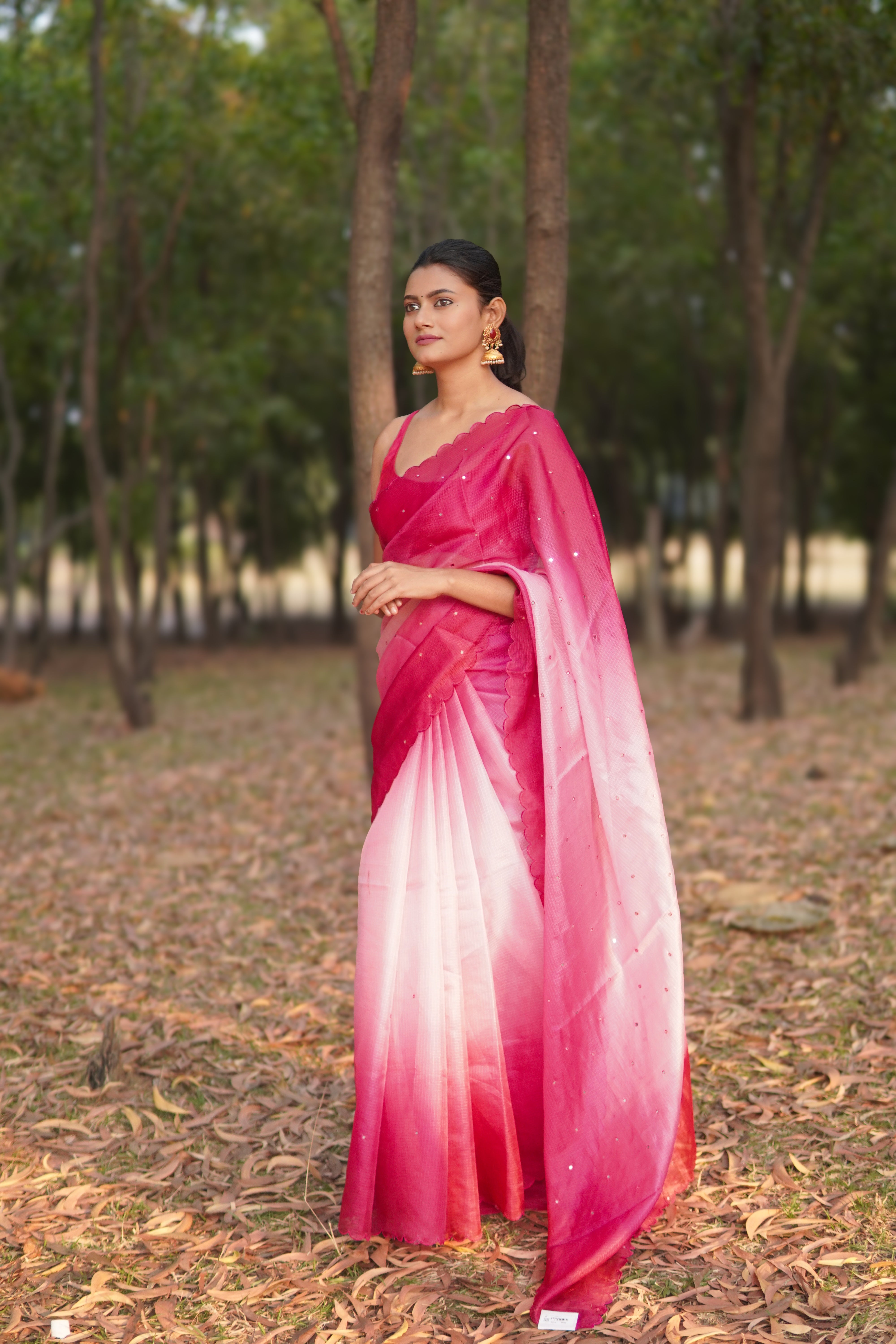 Banarasi Kota Glass Cut Work- Rose Mist Saree