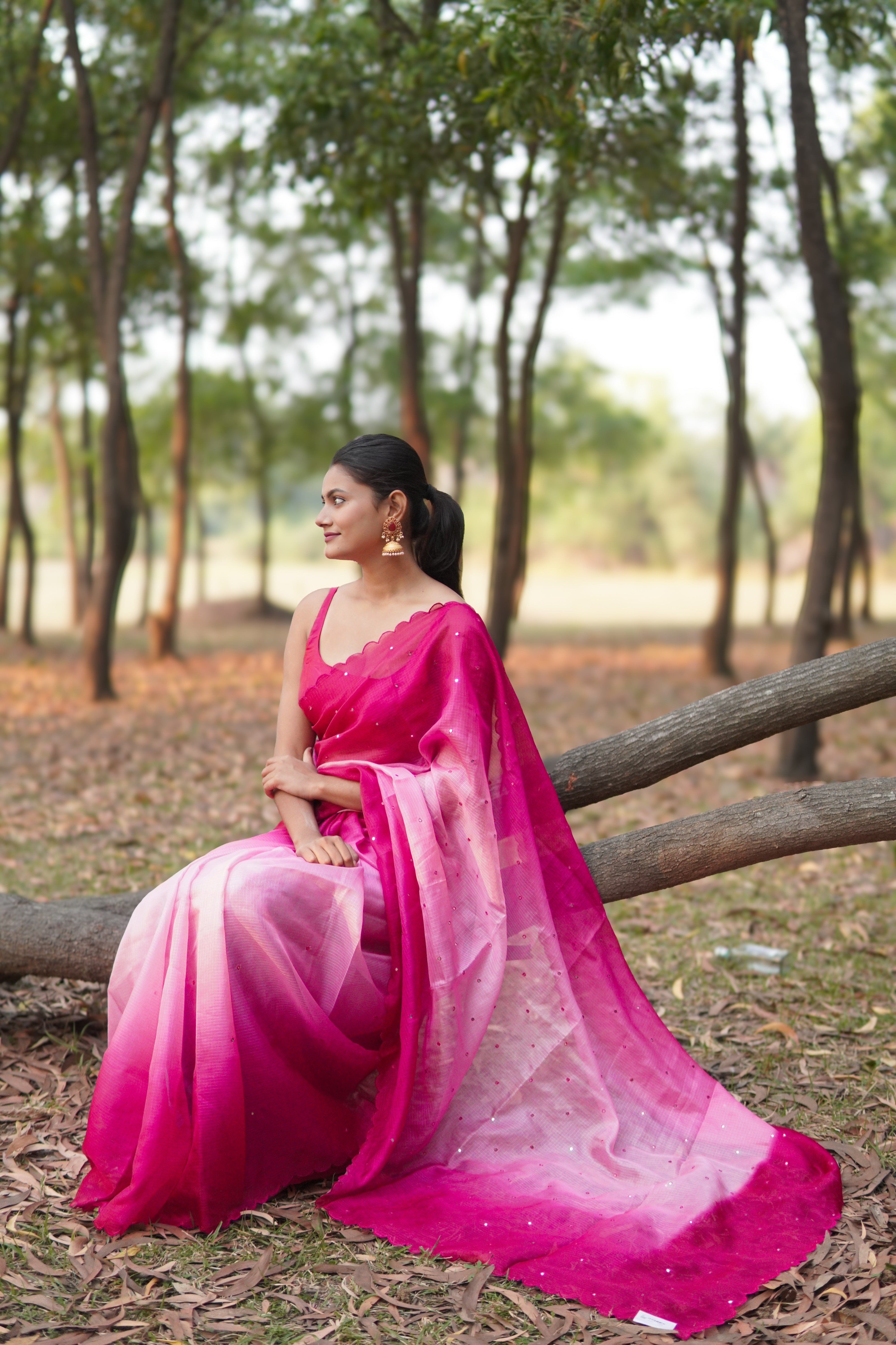 Banarasi Kota Glass Cut Work- Rose Mist Saree