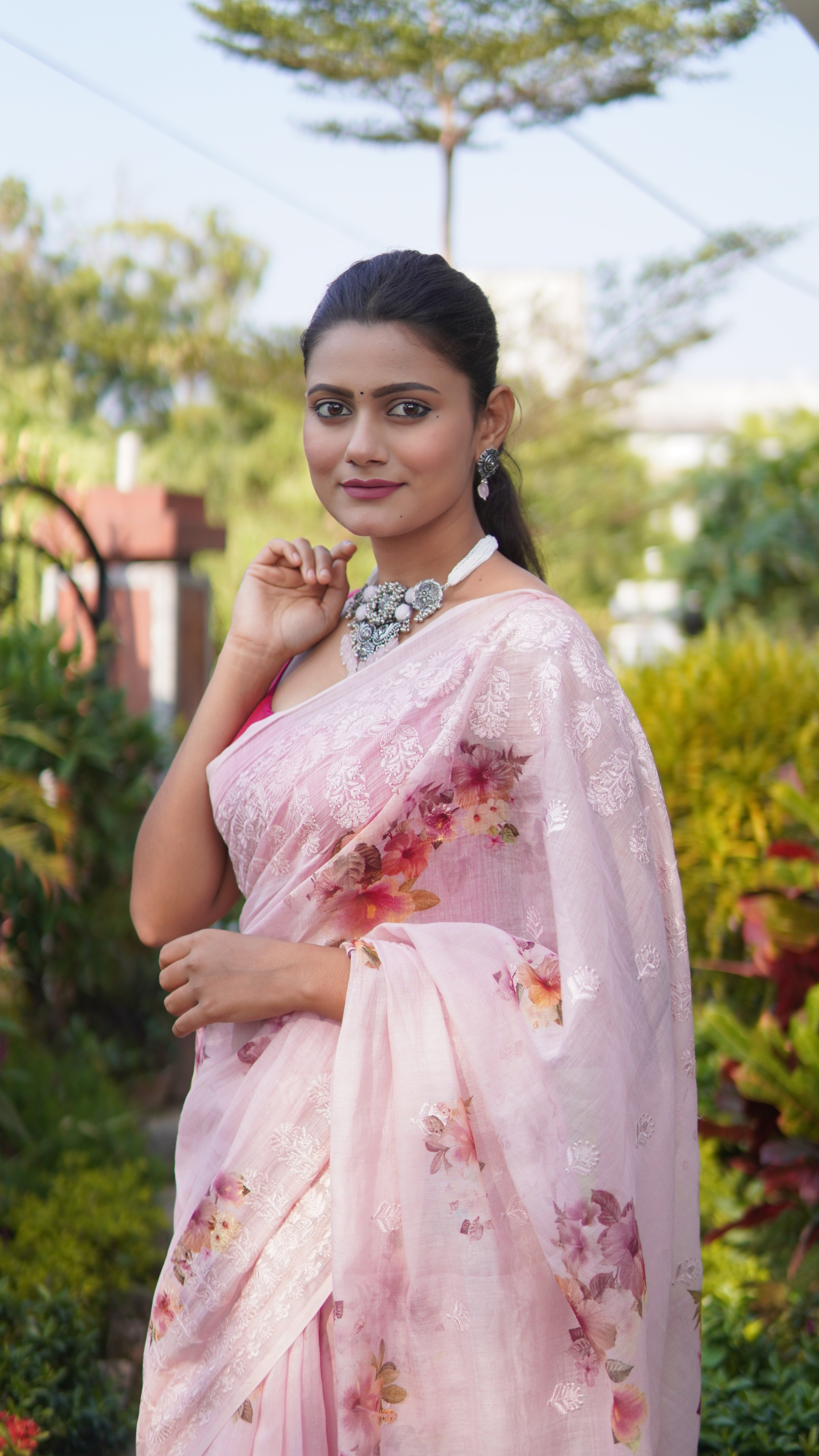 Petal Whisper Banarasi Mulmul cotton saree in Soft Blush Pink