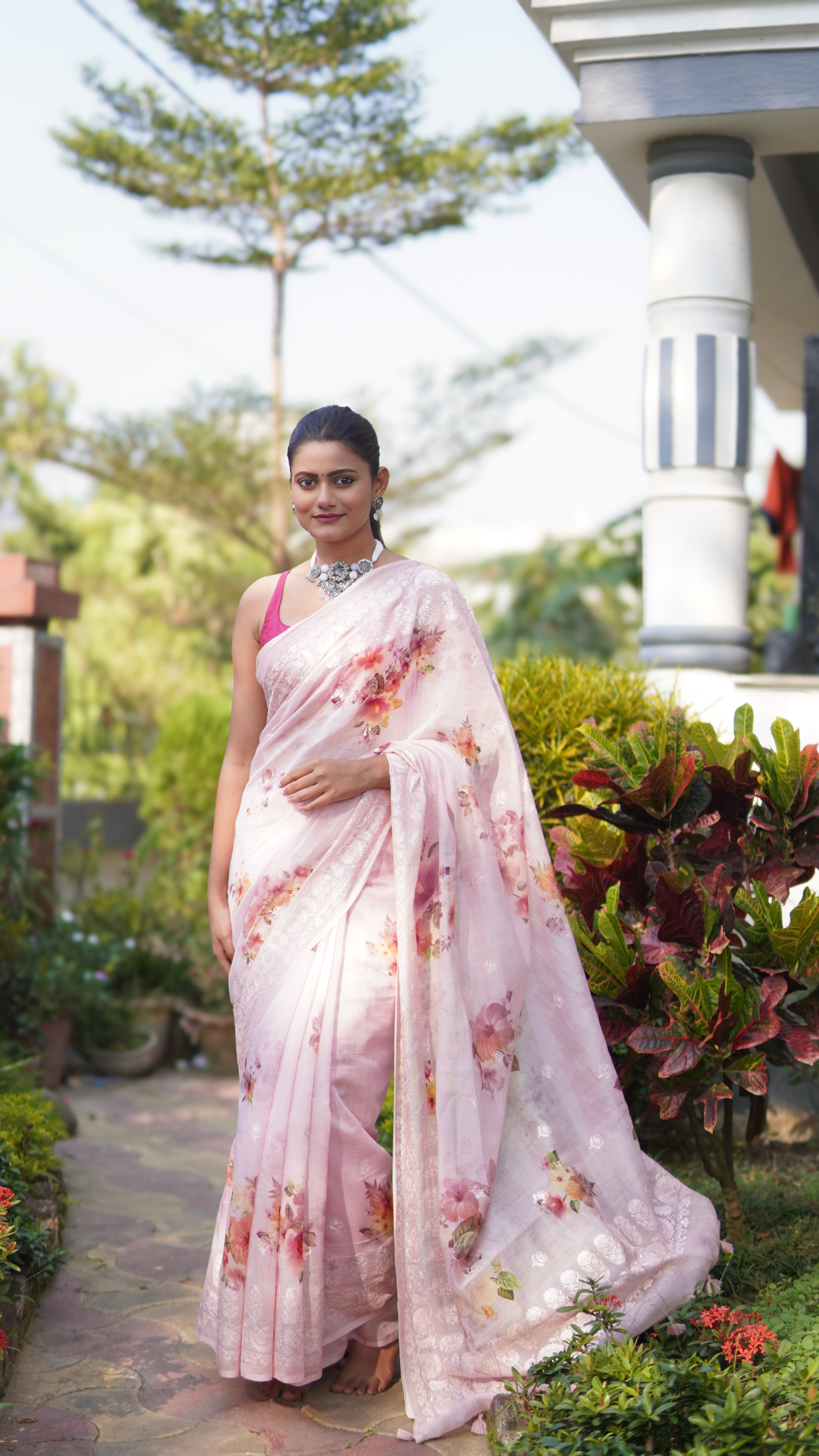 Petal Whisper Banarasi Mulmul cotton saree in Soft Blush Pink