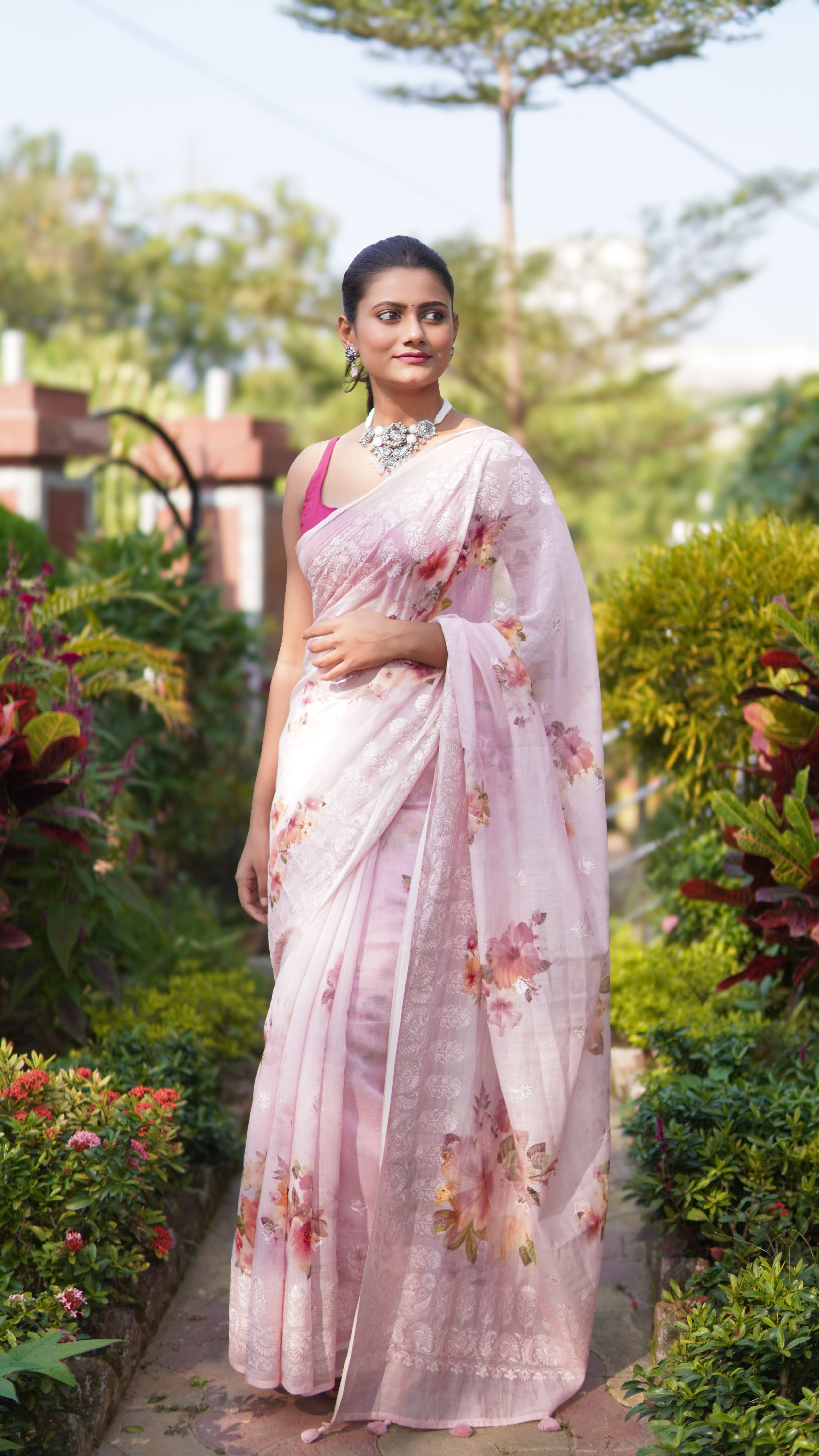 Petal Whisper Banarasi Mulmul cotton saree in Soft Blush Pink