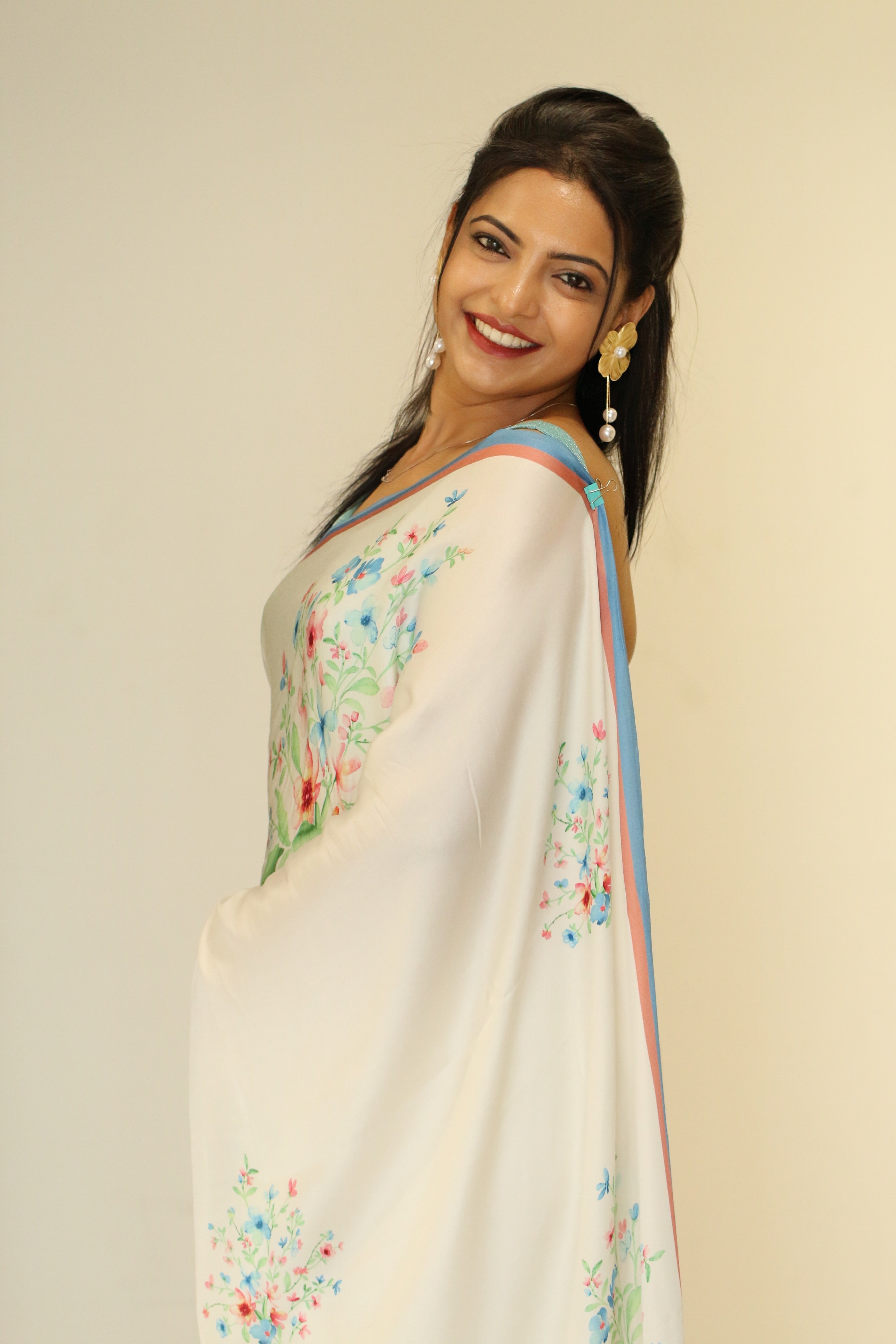 Banarasi satin silk printed saree - White