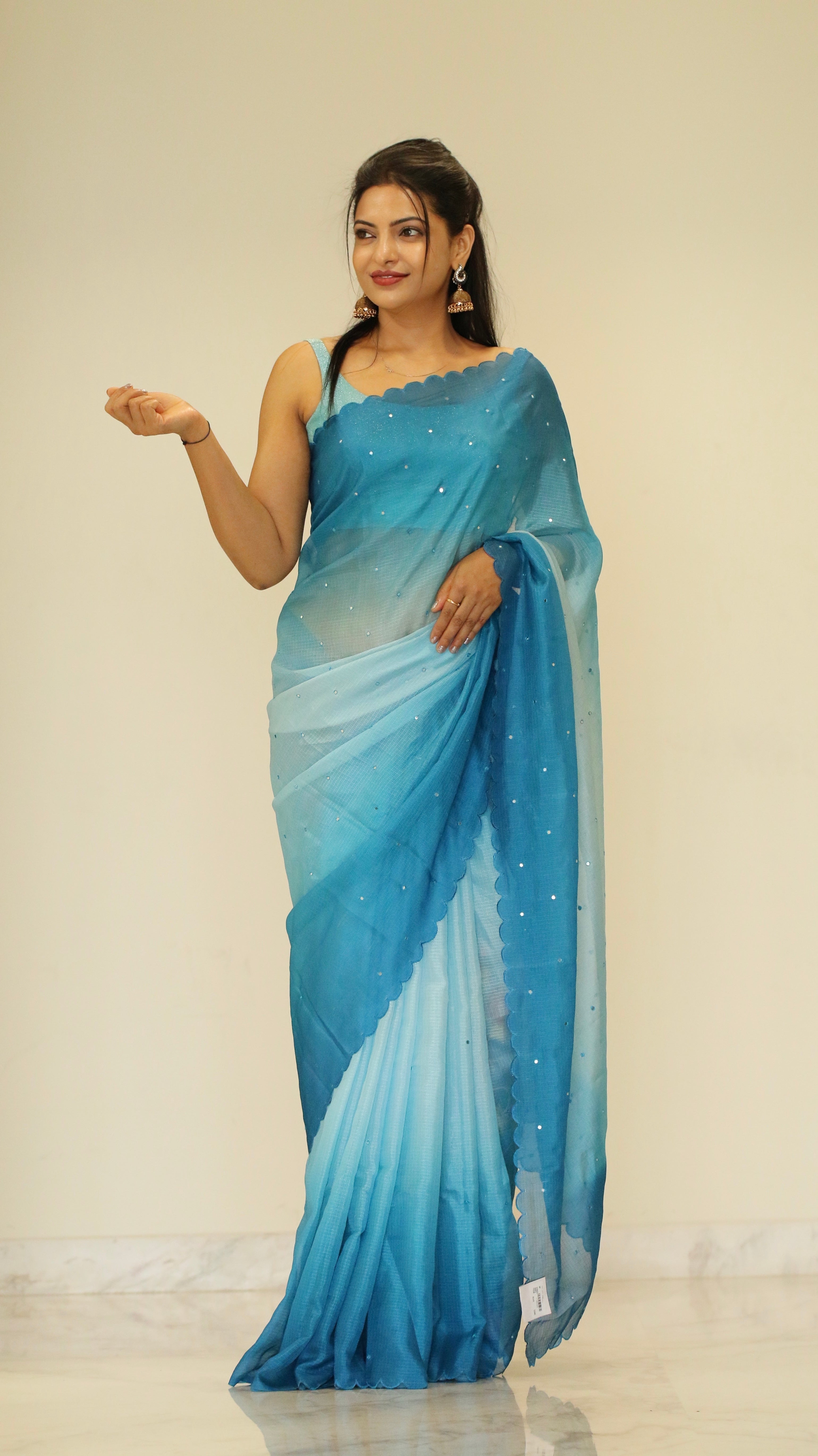 Banarasi Kota Glass Cut Work- Sea Blue Breeze Saree