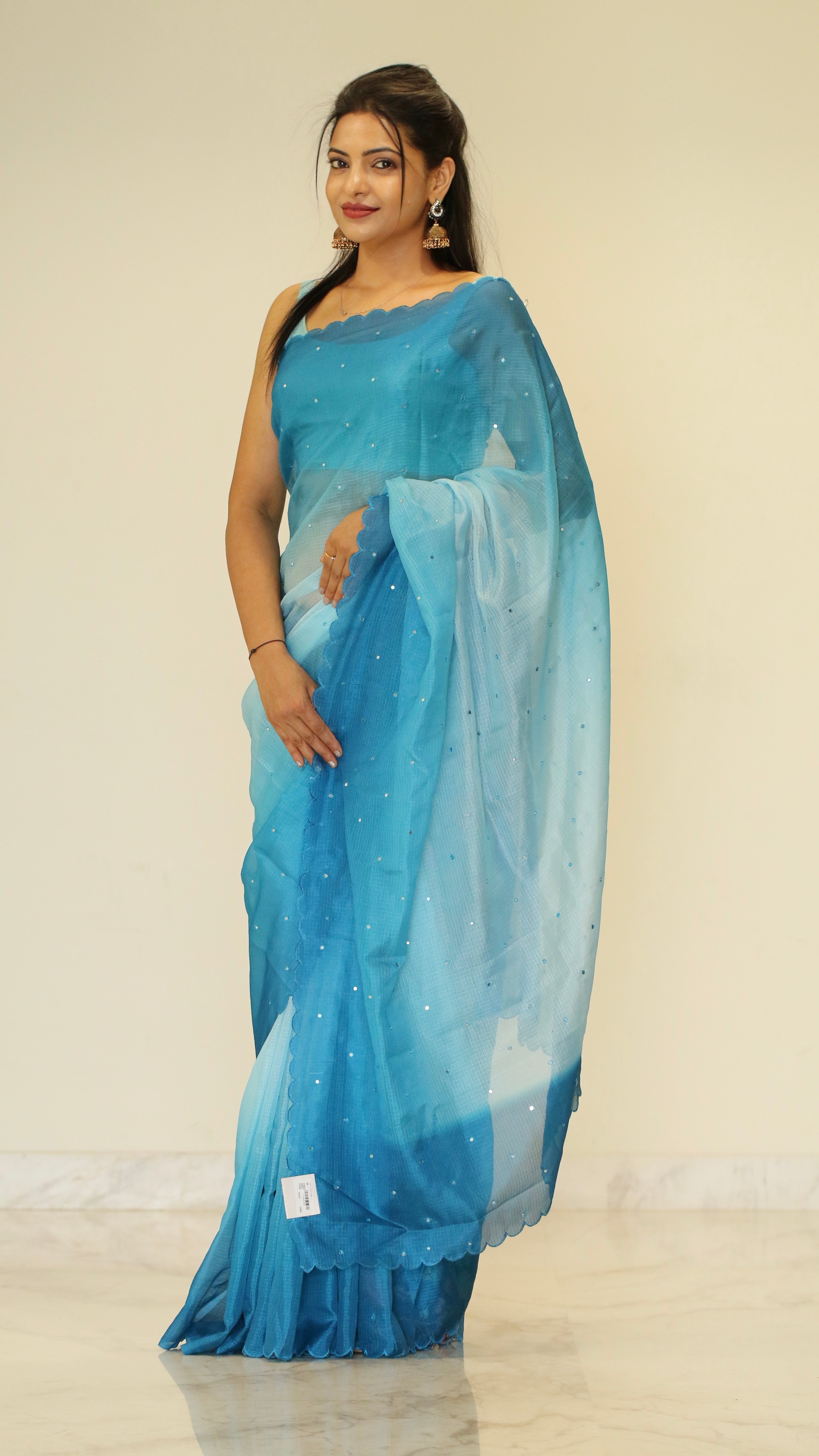 Banarasi Kota Glass Cut Work- Sea Blue Breeze Saree