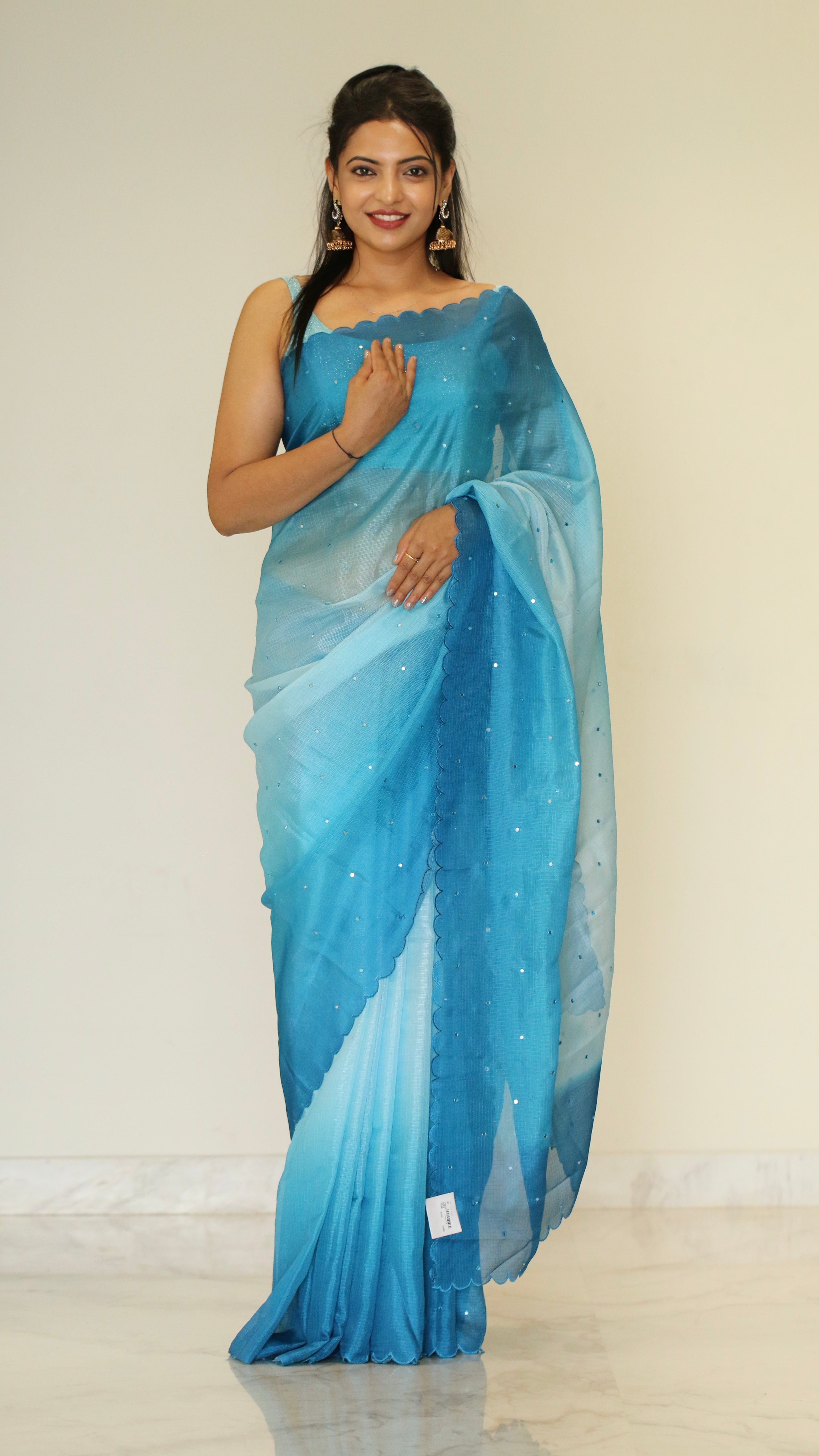 Banarasi Kota Glass Cut Work- Sea Blue Breeze Saree