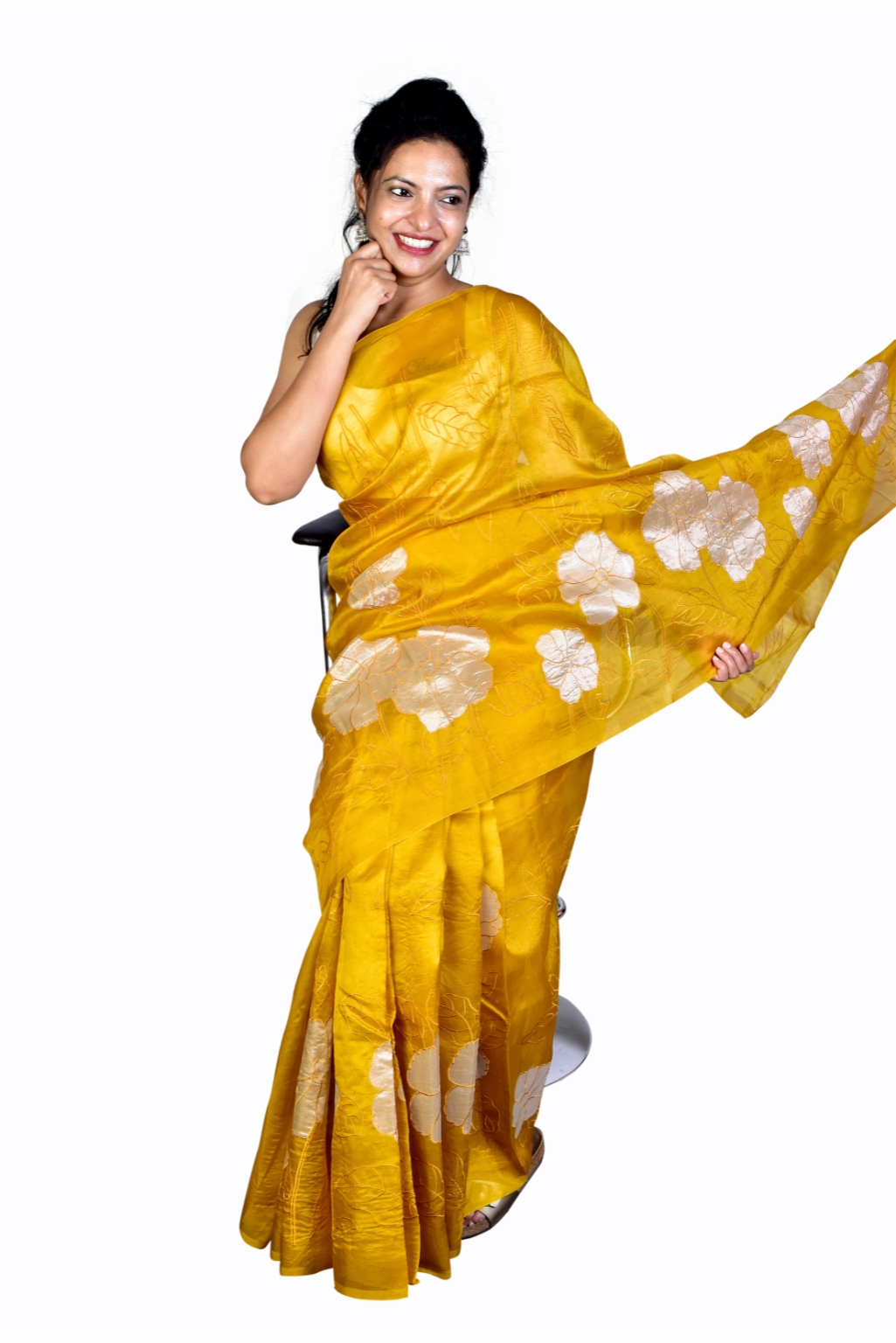 Banarasi Silk Organza Tissue Appliqué Saree - Deep Green