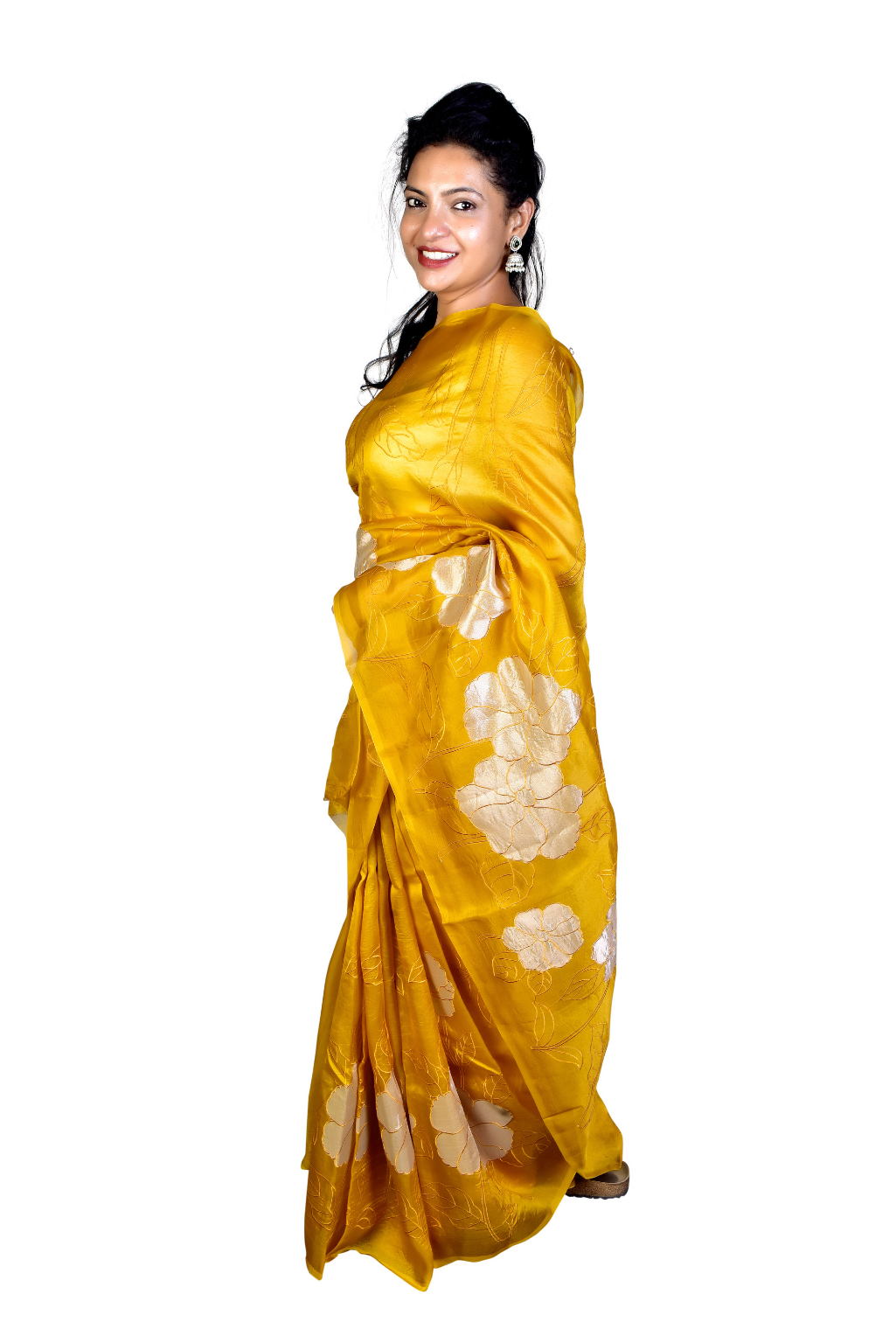 Banarasi Silk Organza Tissue Appliqué Saree - Deep Green