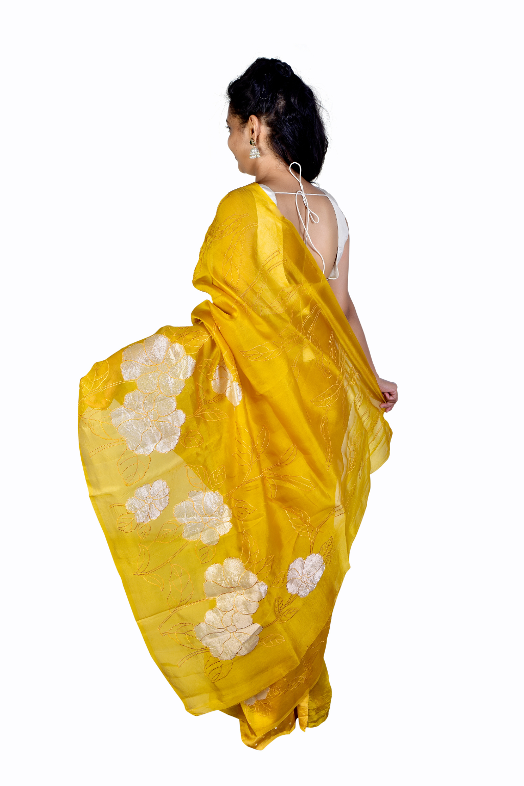 Banarasi Silk Organza Tissue Appliqué Saree - Deep Green